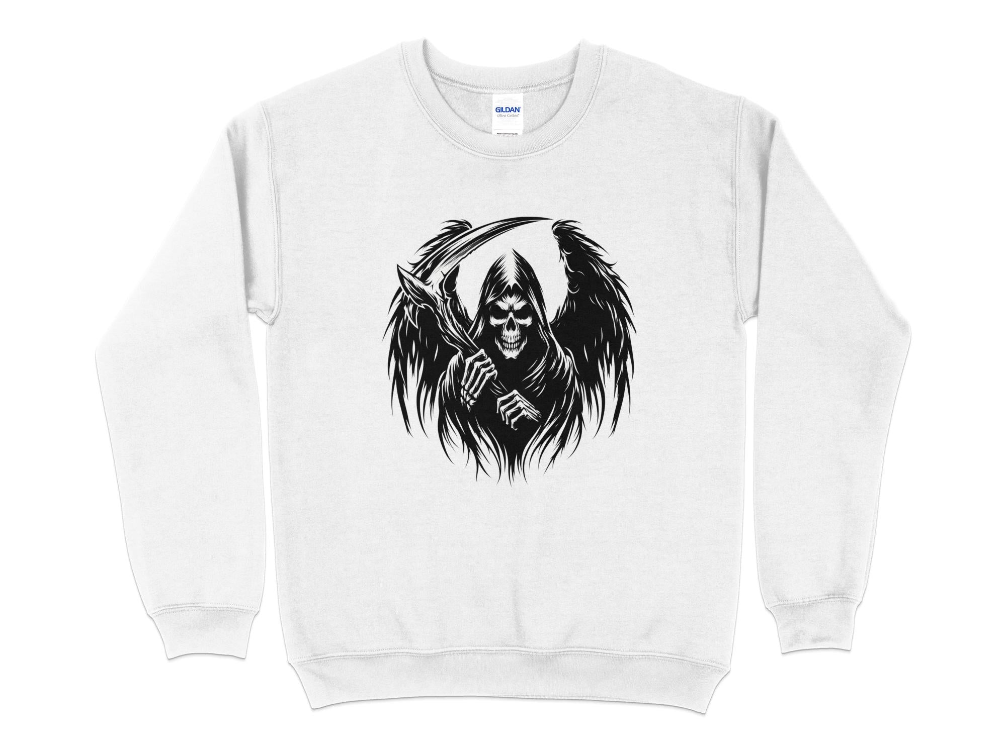 Grim Reaper - Black White Gildan Sweatshirt Commemorative Talisman Unisex Tee Graphic Design