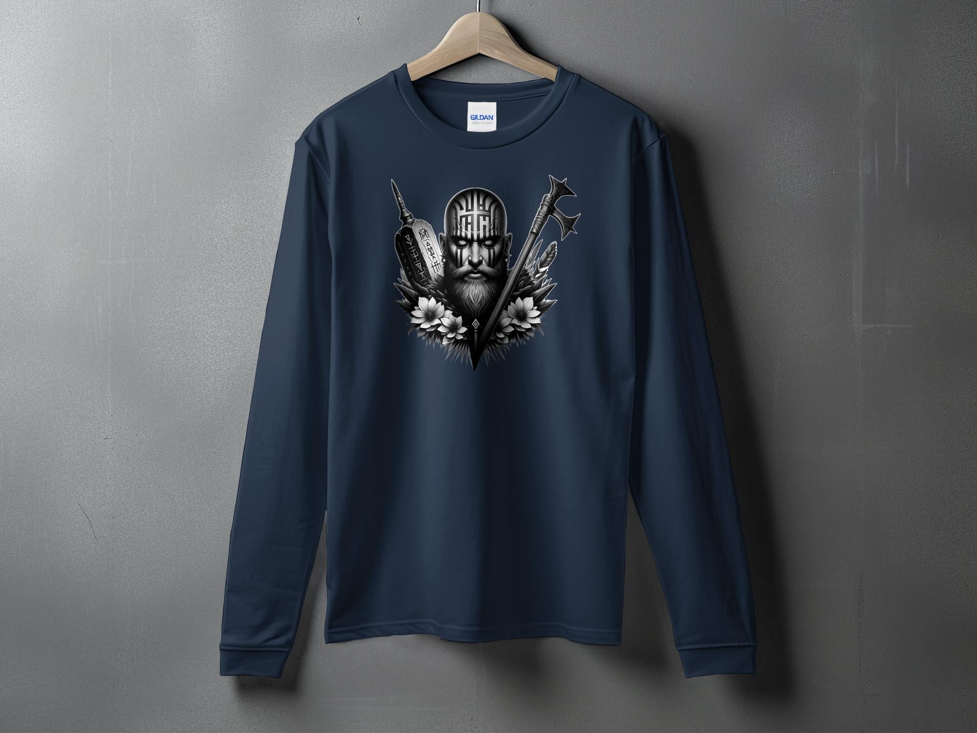 Viking Vigor - Coloured Gildan Long Sleeve Realistic Norse Talisman Men Women Unisex Valhalla Tee Graphic Design