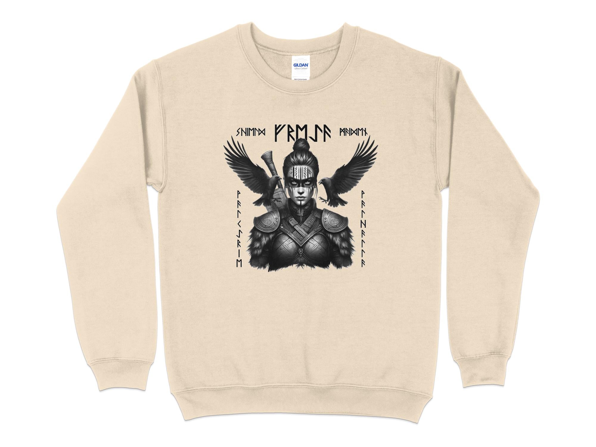 Viking Shield Maiden - Coloured Gildan Sweatshirt Realistic Norse Talisman Men Women Unisex Valhalla Tee Graphic Design