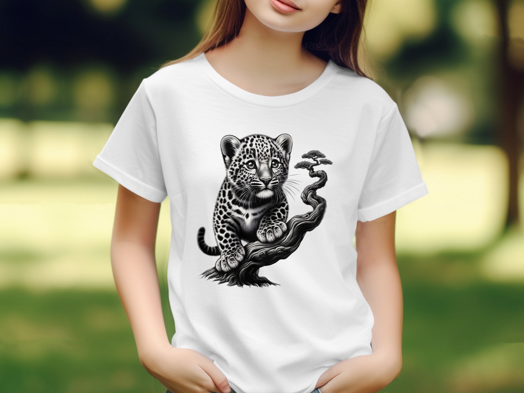 Leopard Bonsai - Coloured Gildan Kids T-Shirt Realistic Animal Talisman Unisex Cute Tee Graphic Design