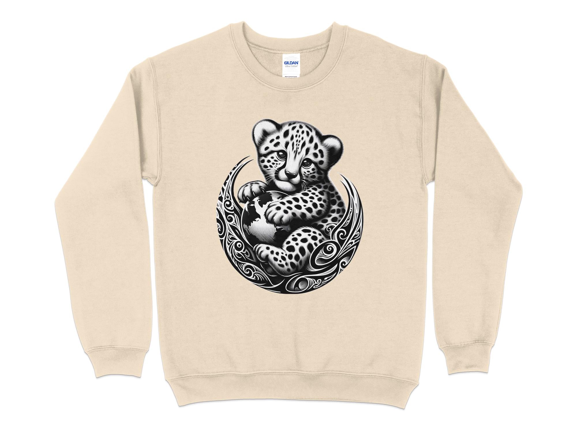 Cheetah World - Coloured Gildan Sweatshirt Realistic Animal Talisman Unisex Cute Tee Graphic Design