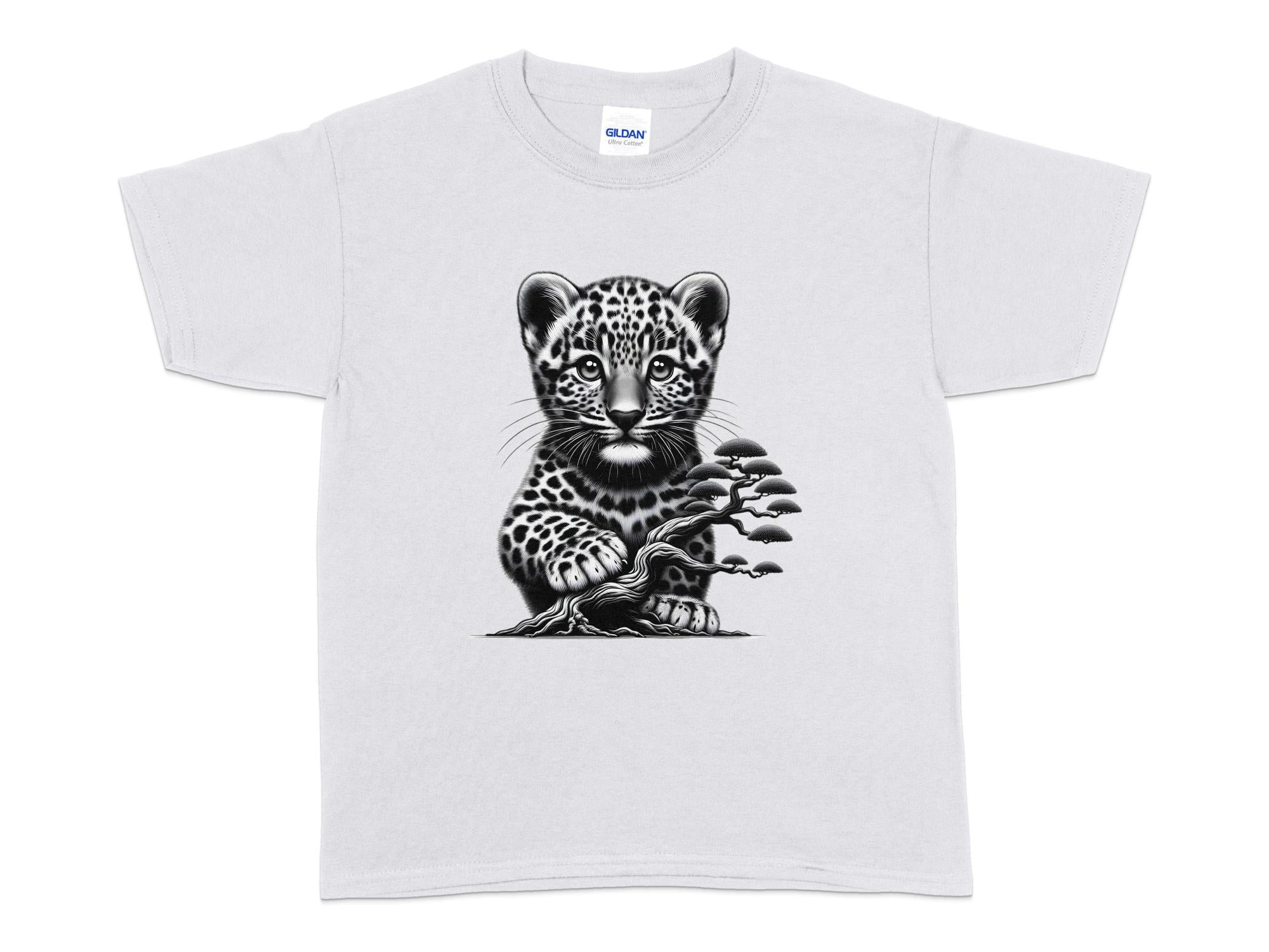 Leopard Bonsai - Coloured Gildan Kids T-Shirt Realistic Animal Talisman Unisex Cute Tee Graphic Design