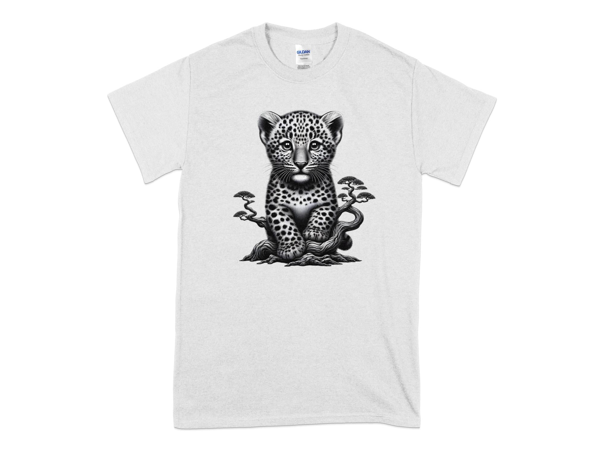 Leopard Bonsai - Coloured Gildan T-Shirt Realistic Animal Talisman Unisex Cute Tee Graphic Design