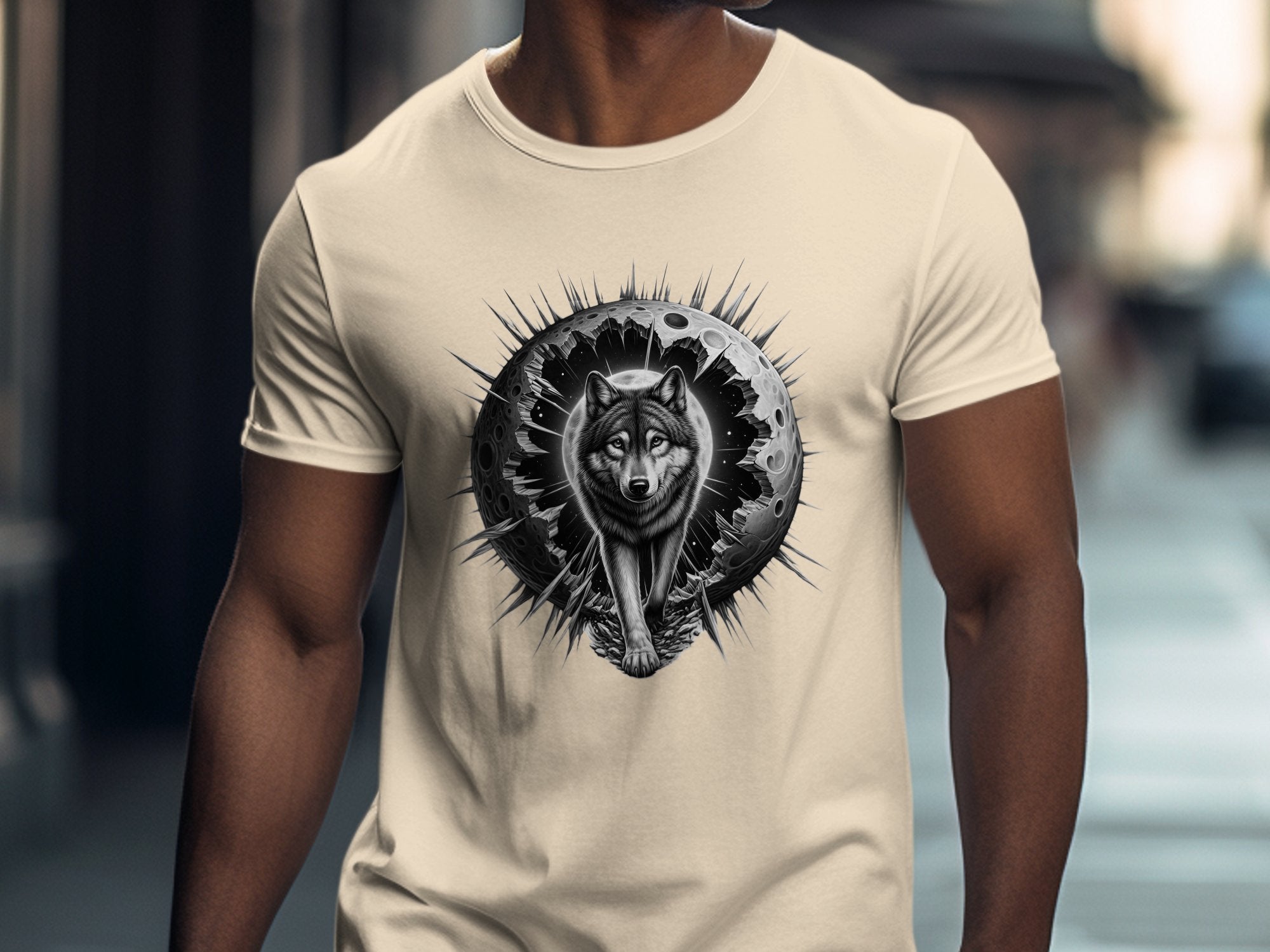 Moon Wolf - Coloured Gildan T-Shirt Realistic Animal Talisman Unisex Mythology Tee Graphic Design