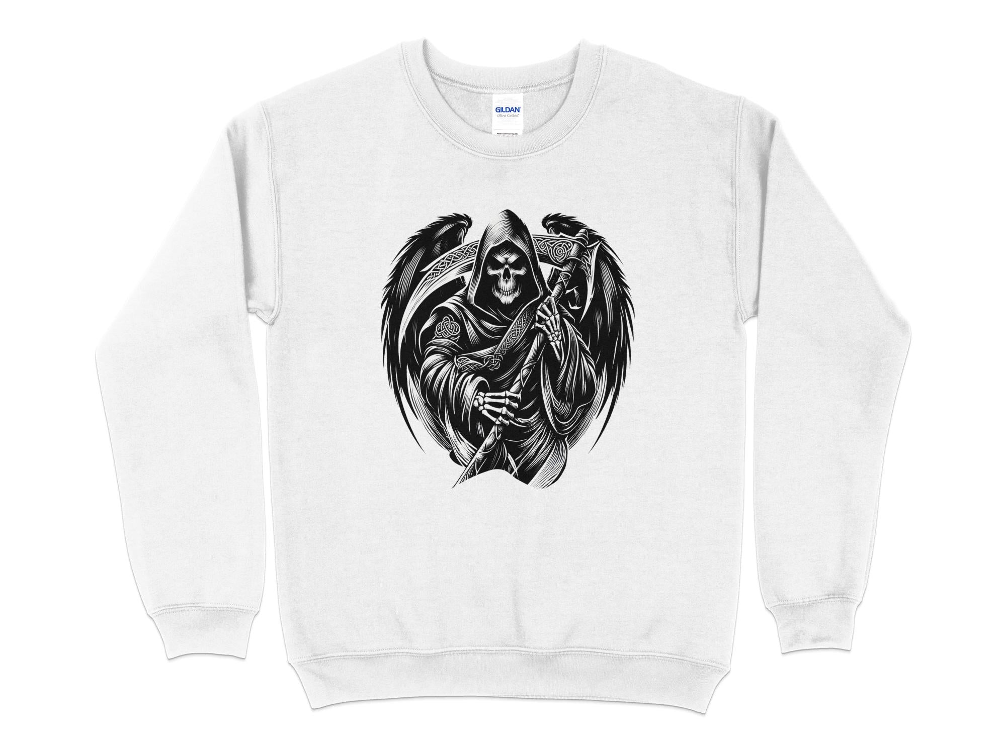 Grim Reaper - Black White Gildan Sweatshirt Commemorative Talisman Unisex Tee Graphic Design