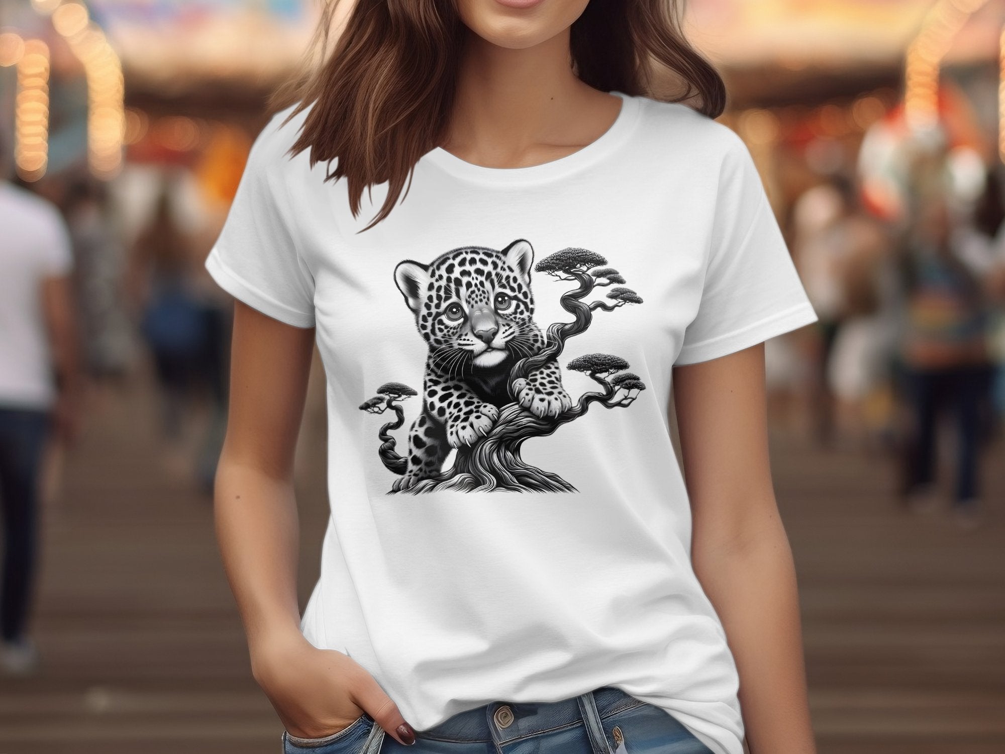 Leopard Bonsai - Coloured Gildan T-Shirt Realistic Animal Talisman Unisex Cute Tee Graphic Design