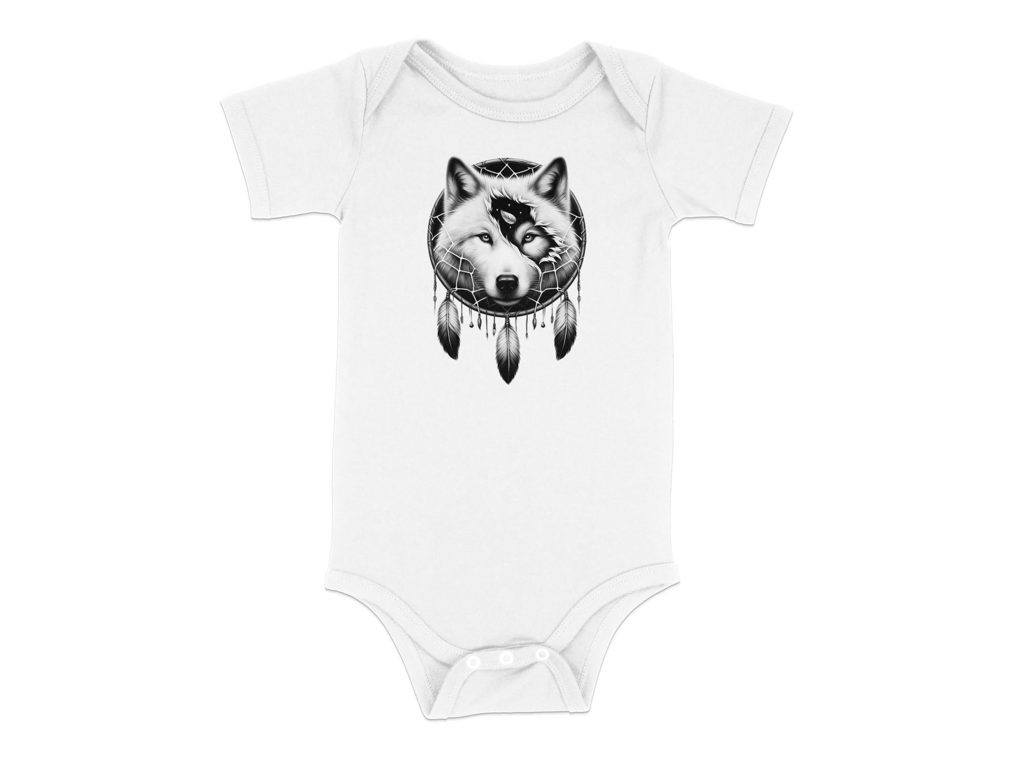 Dreamcatcher Wolf - Coloured Toddler Bodysuit Realistic Native American Talisman Unisex Mythology Tee Graphic Design