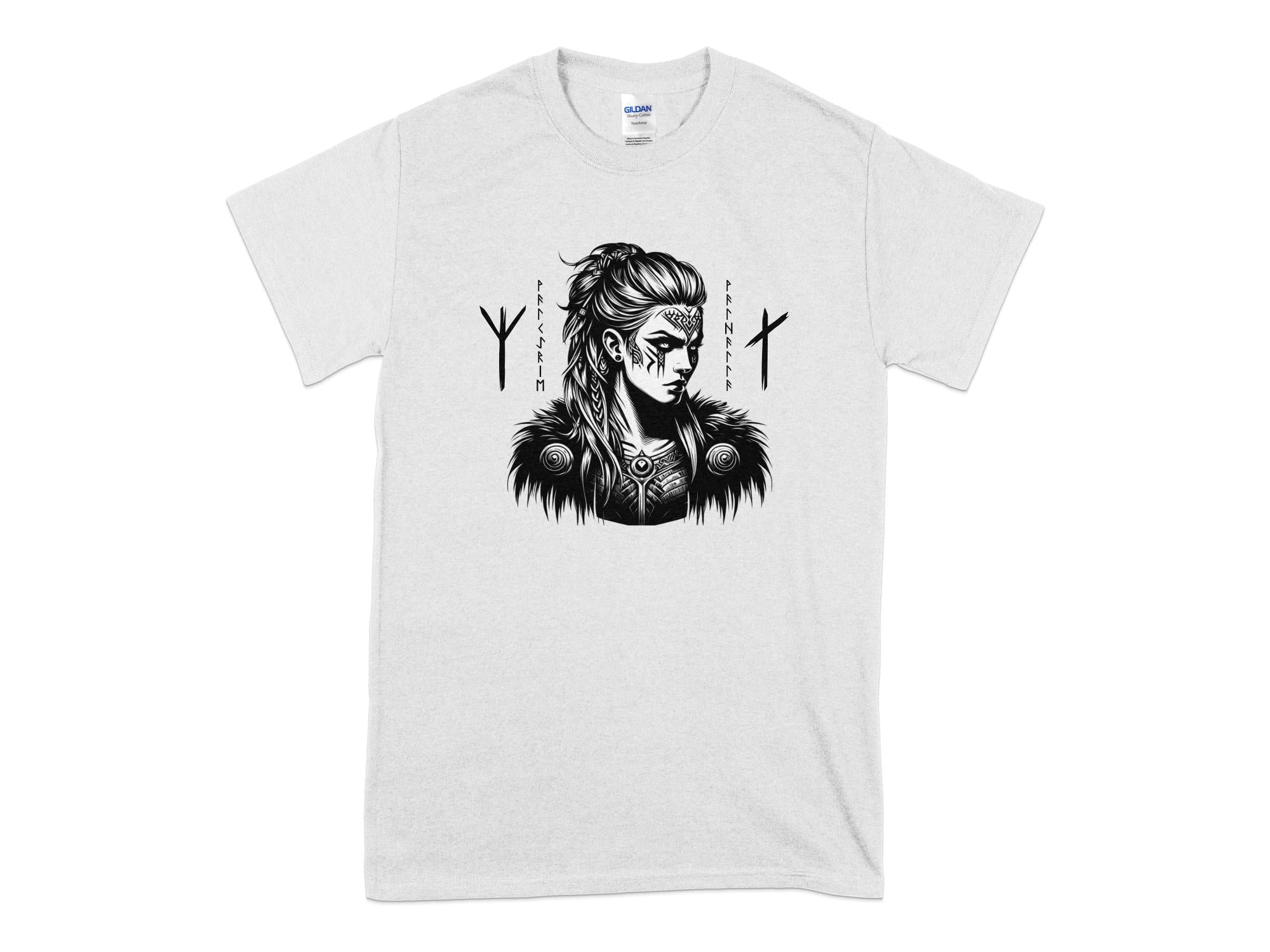 Viking Shield Maiden - Coloured Gildan T Shirt Realistic Norse Talisman Men Women Unisex Valhalla Tee Graphic Design