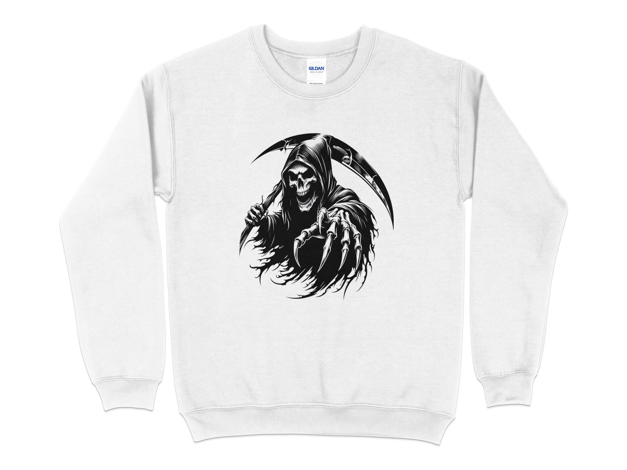 Grim Reaper - Black White Gildan Sweatshirt Commemorative Talisman Unisex Tee Graphic Design