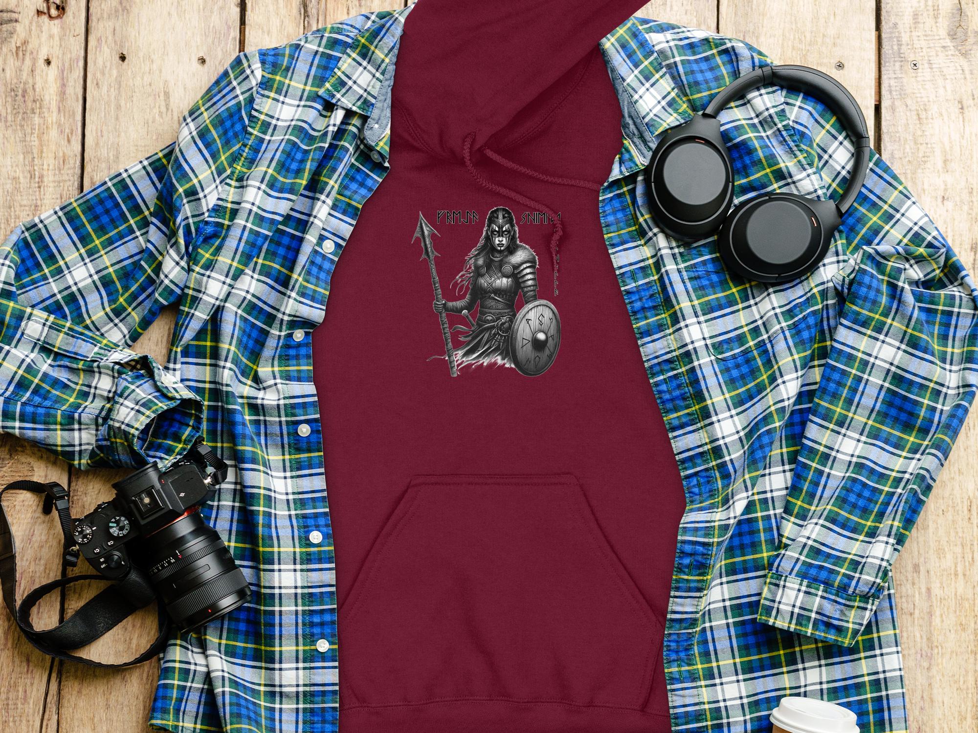 Viking Shield Maiden - Coloured Gildan Hoodie Realistic Norse Talisman Men Women Unisex Valhalla Tee Graphic Design