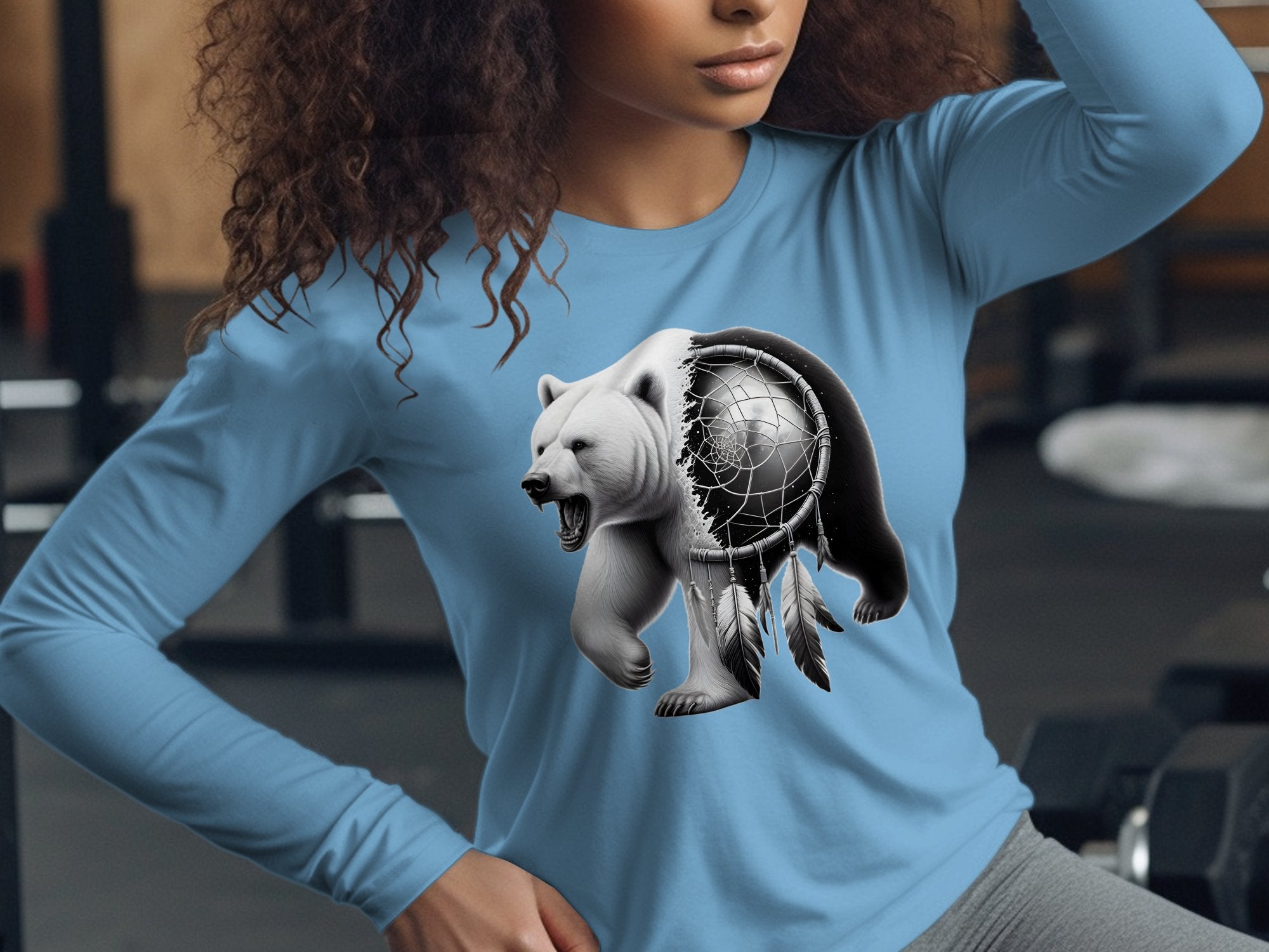 Dreamcatcher Bear - Coloured Gildan Long Sleeve Realistic Native American Talisman Unisex Mythology Tee Graphic Design