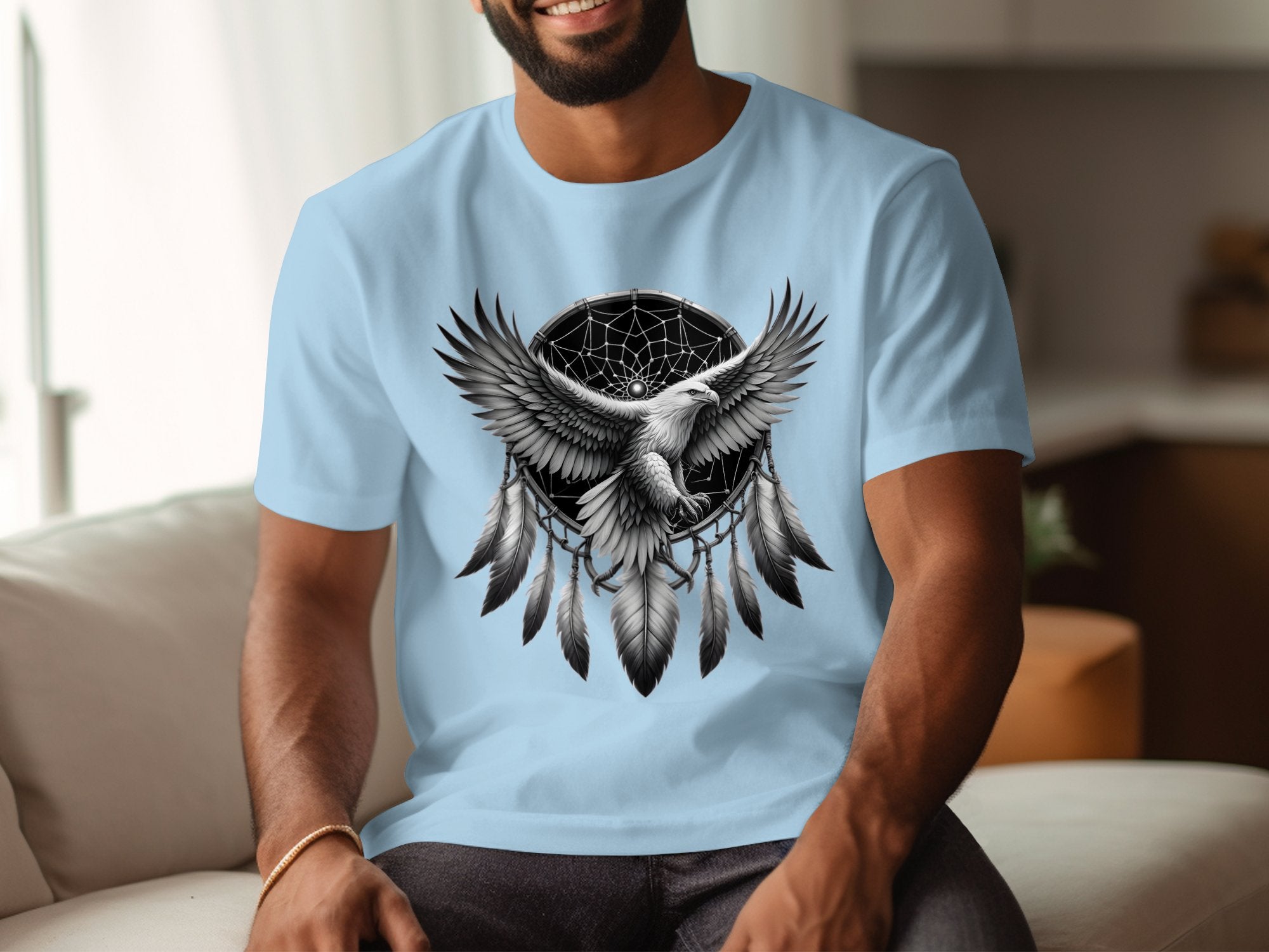 Dreamcatcher Eagle - Coloured Gildan T-Shirt Realistic Native American Talisman Unisex Mythology Tee Graphic Design