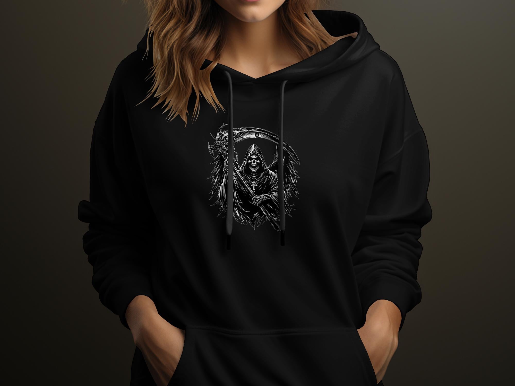 Grim Reaper - Black White Gildan Hoodie Commemorative Talisman Unisex Tee Graphic Design