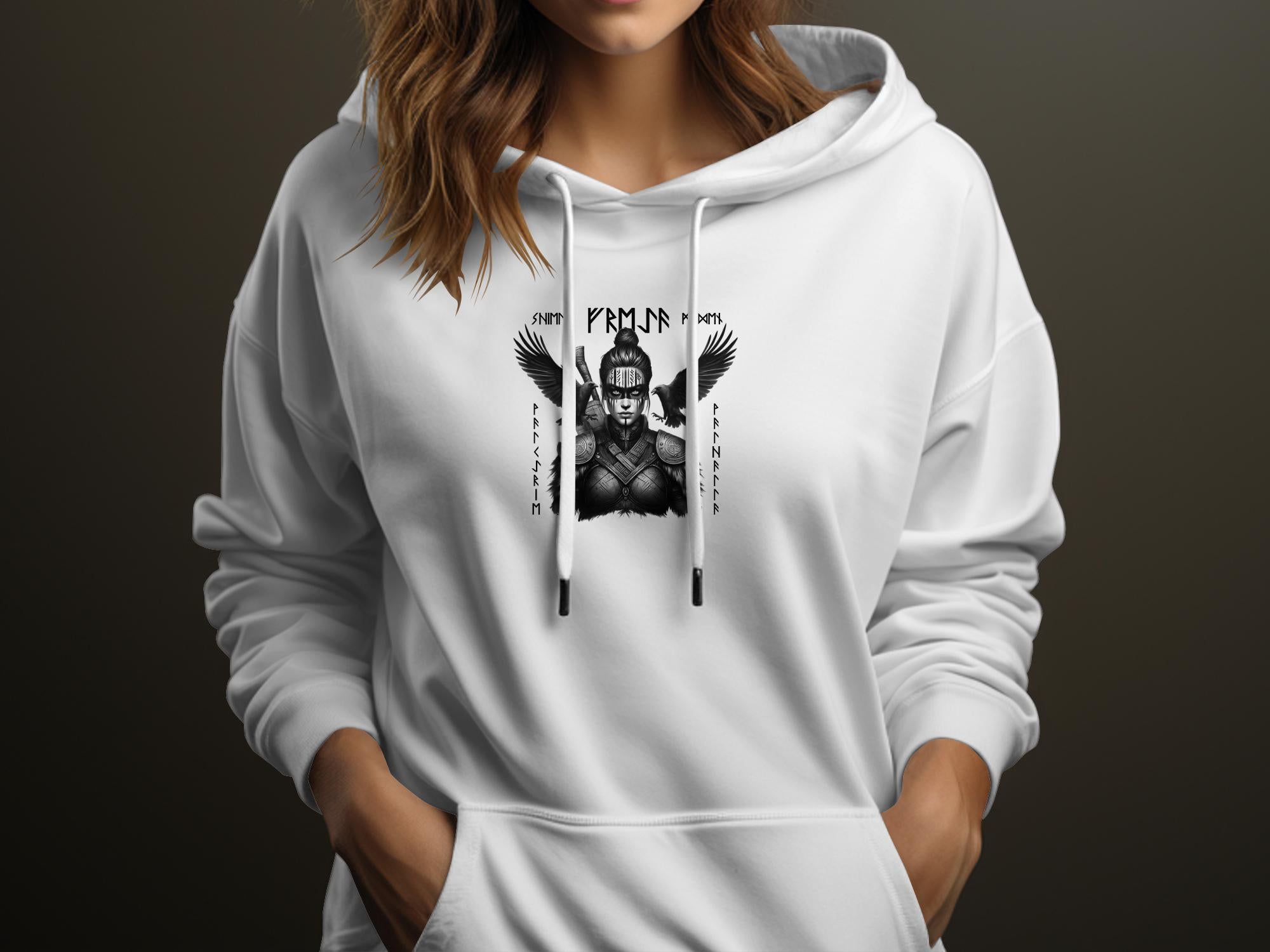 Viking Shield Maiden - Coloured Gildan Hoodie Realistic Norse Talisman Men Women Unisex Valhalla Tee Graphic Design