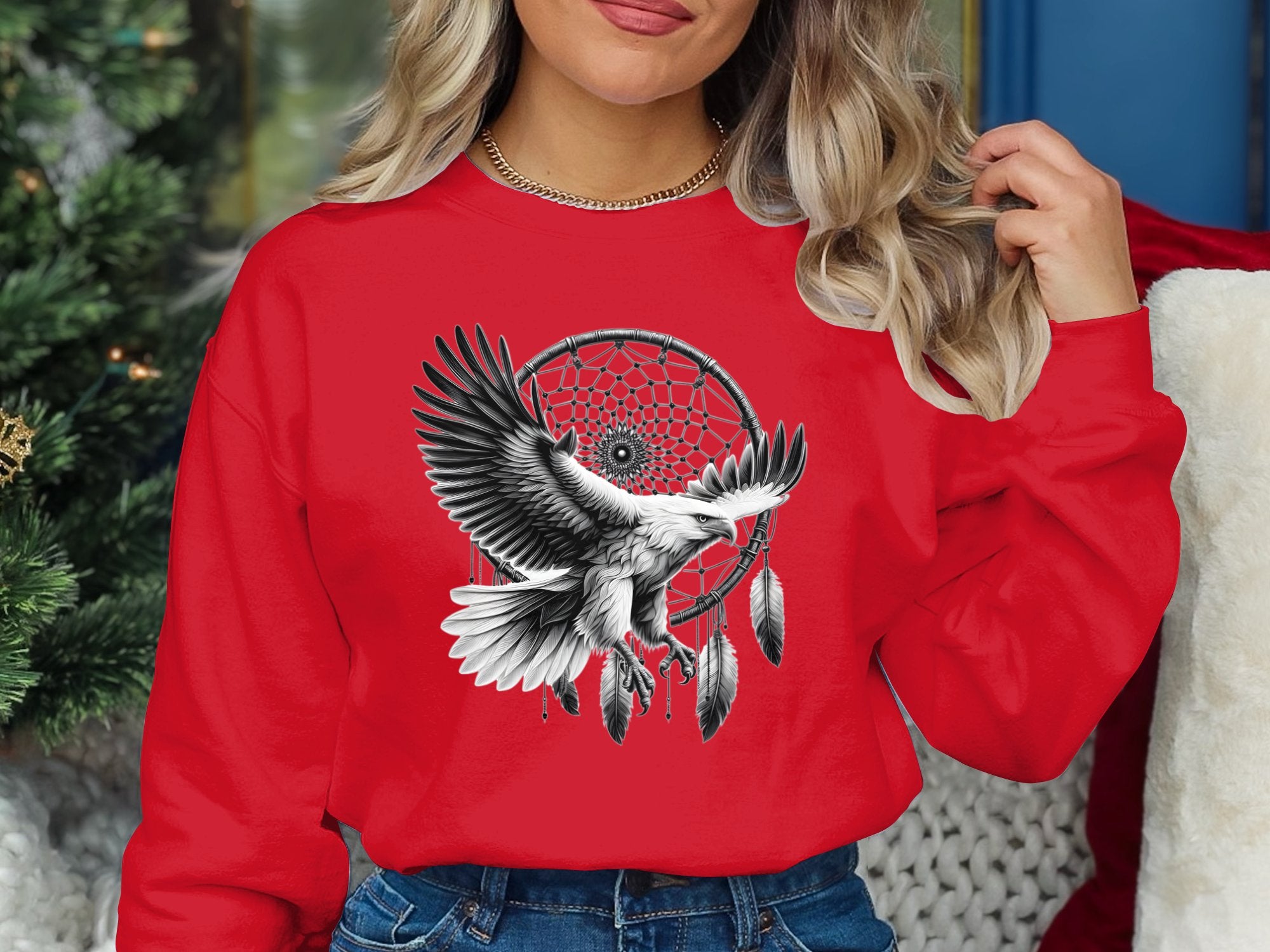 Dreamcatcher Eagle - Coloured Gildan Sweatshirt Realistic Native American Talisman Unisex Mythology Tee Graphic Design