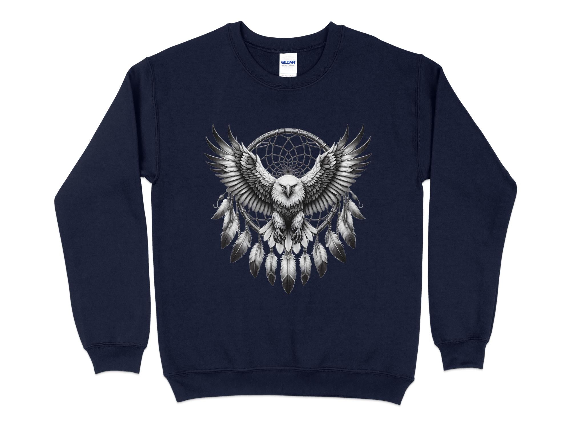 Dreamcatcher Eagle - Coloured Gildan Sweatshirt Realistic Native American Talisman Unisex Mythology Tee Graphic Design