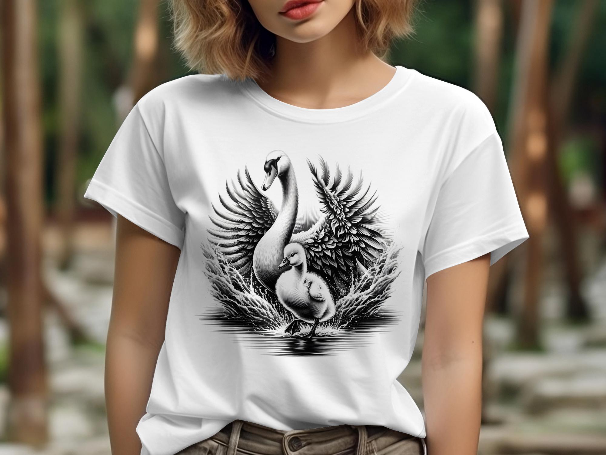 Swan & Cygnet- Black White Gildan T-Shirt Realistic Family Talisman Unisex Tee Graphic Design