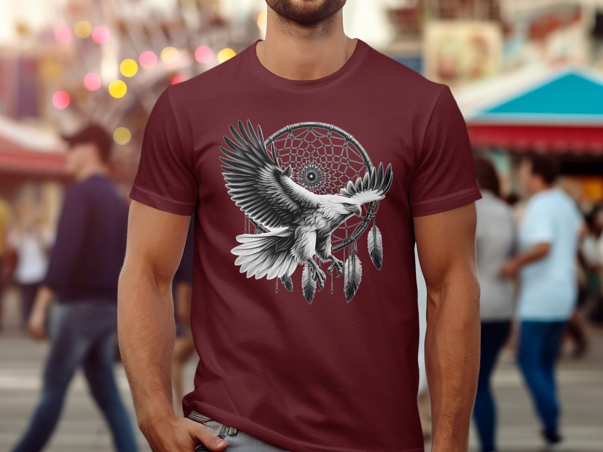 Dreamcatcher Eagle - Coloured Gildan T-Shirt Realistic Native American Talisman Unisex Mythology Tee Graphic Design