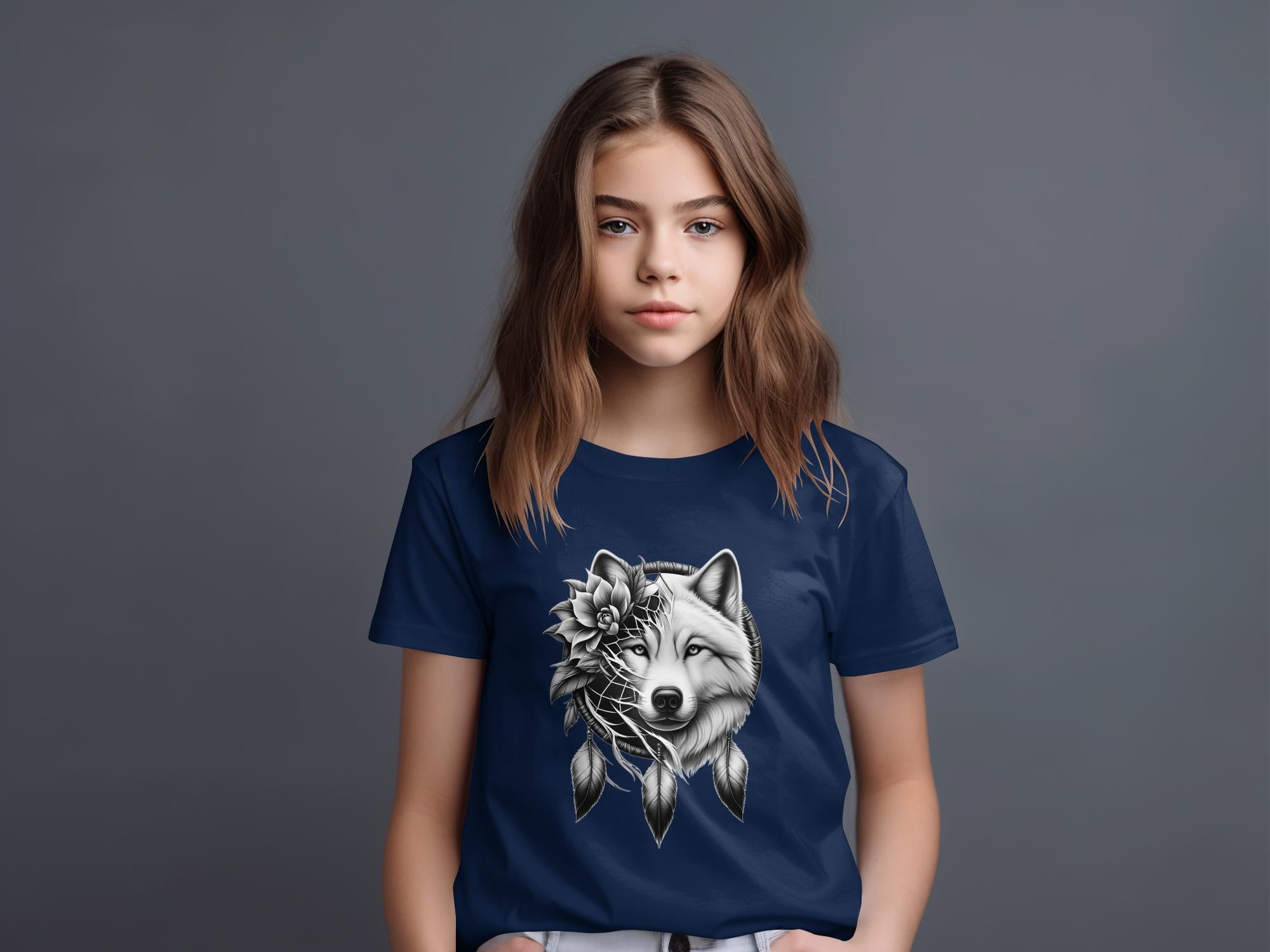 Dreamcatcher Wolf - Coloured Gildan Kids T-Shirt Realistic Native American Talisman Unisex Mythology Tee Graphic Design