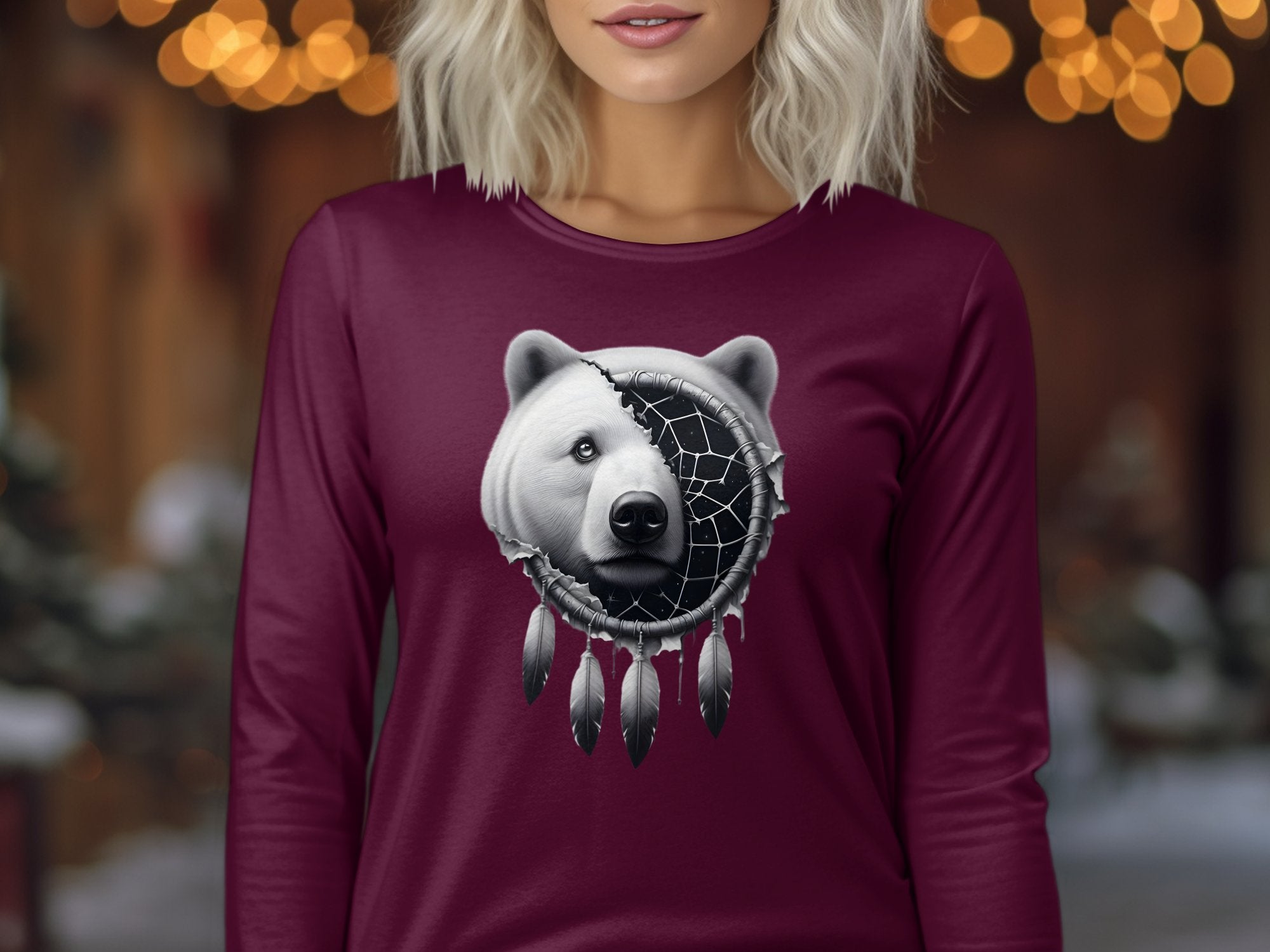 Dreamcatcher Bear - Coloured Gildan Long Sleeve Realistic Native American Talisman Unisex Mythology Tee Graphic Design