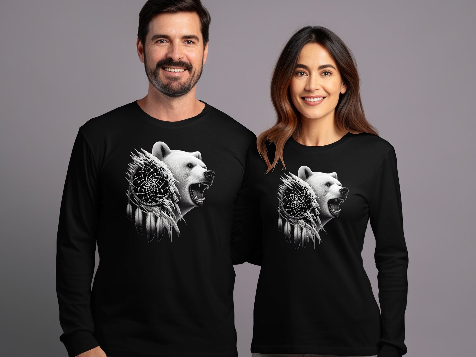 Dreamcatcher Bear - Coloured Gildan Long Sleeve Realistic Native American Talisman Unisex Mythology Tee Graphic Design