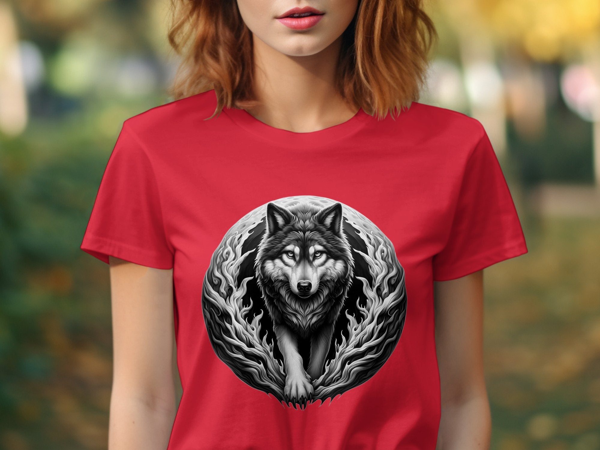 Moon Wolf - Coloured Gildan T-Shirt Realistic Animal Talisman Unisex Mythology Tee Graphic Design