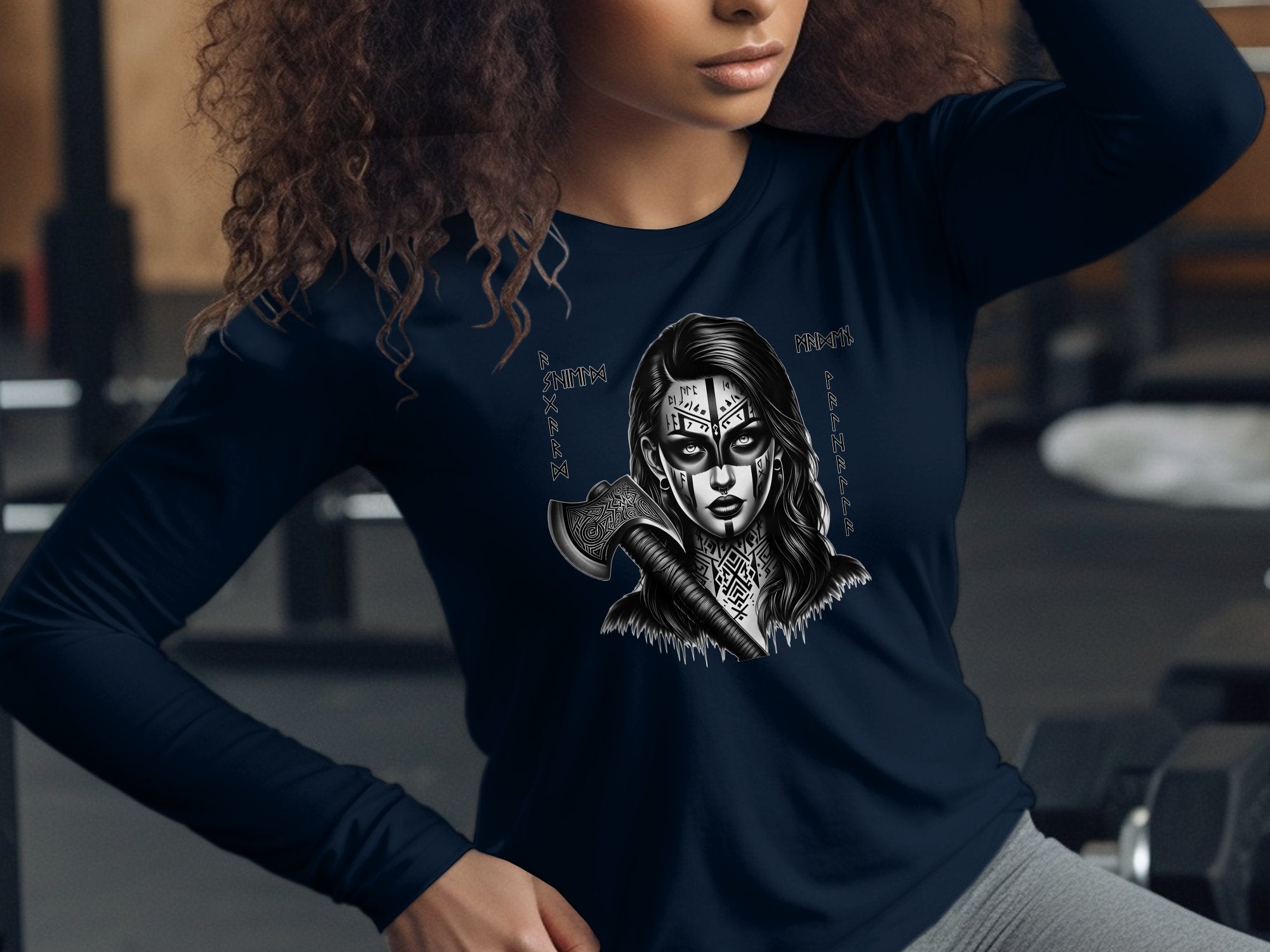 Viking Shield Maiden - Coloured Gildan Long Sleeve Realistic Norse Talisman Men Women Unisex Valhalla Tee Graphic Design