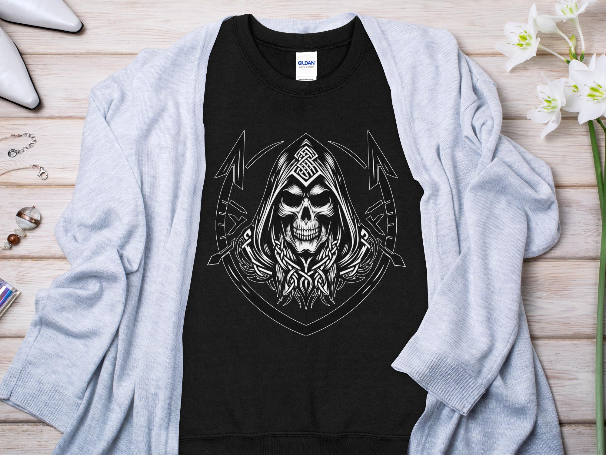 Grim Reaper - Black White Gildan Sweatshirt Commemorative Talisman Unisex Tee Graphic Design