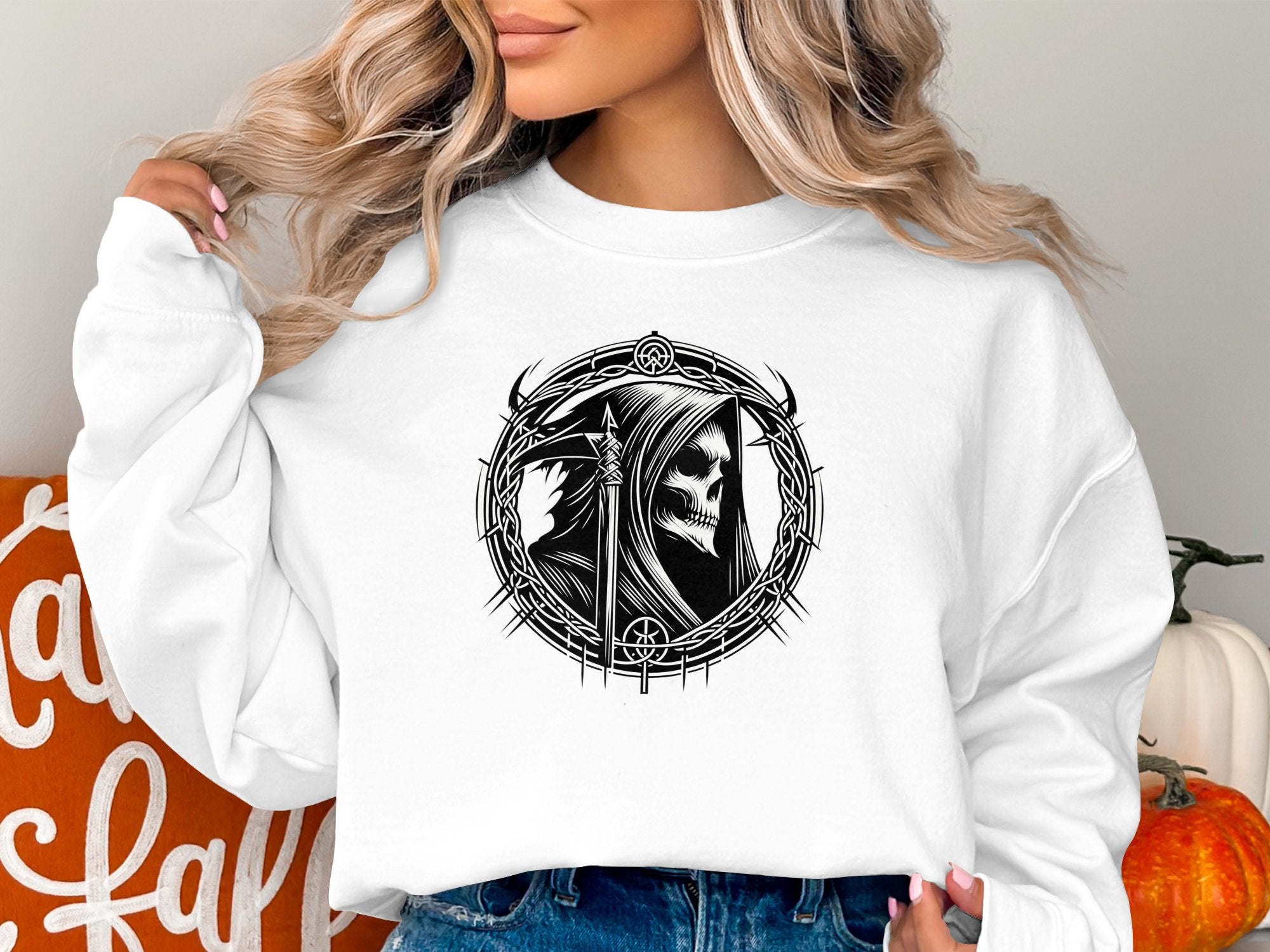 Grim Reaper - Black White Gildan Sweatshirt Commemorative Talisman Unisex Tee Graphic Design