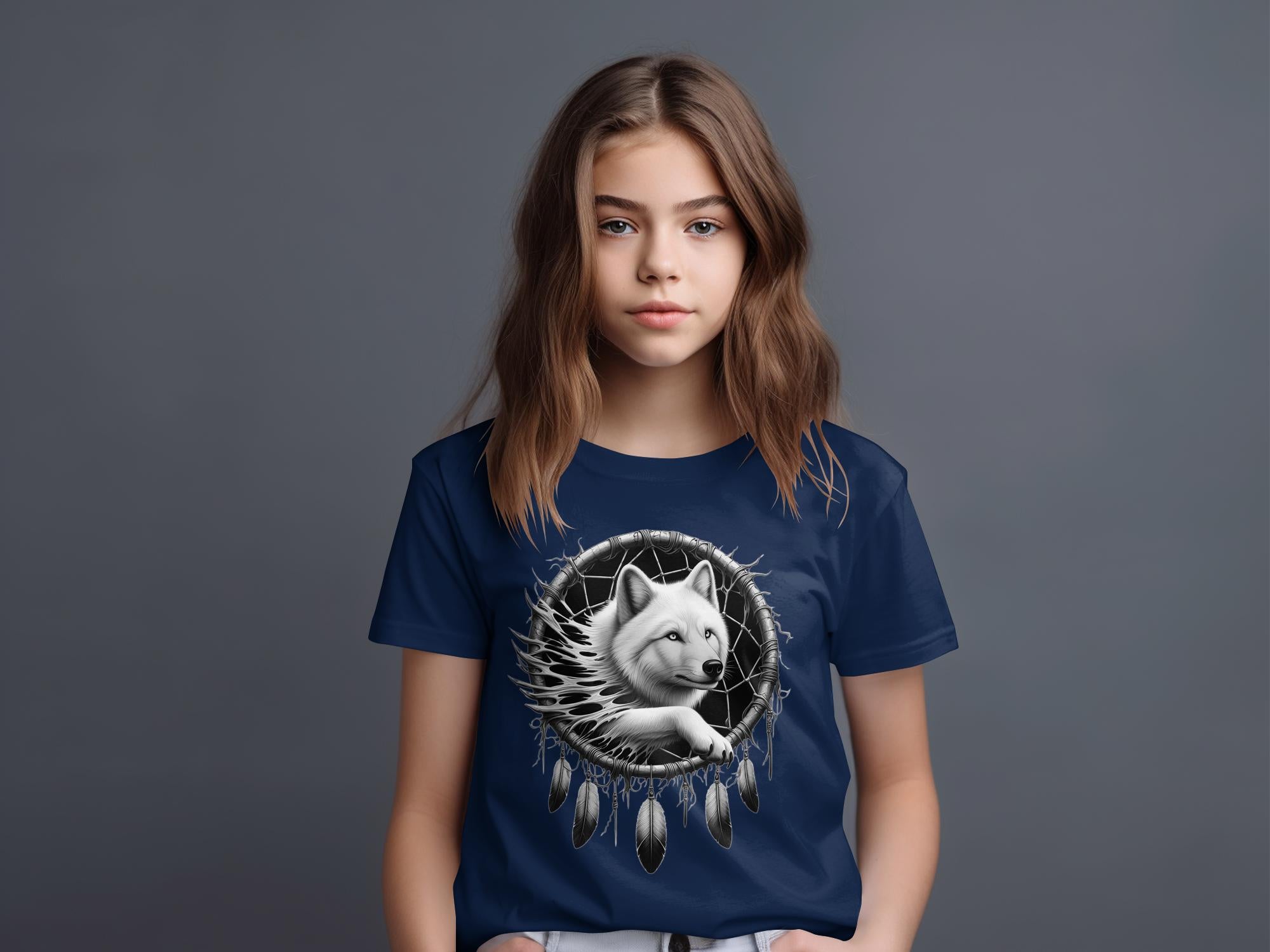 Dreamcatcher Wolf - Coloured Gildan Kids T-Shirt Realistic Native American Talisman Unisex Mythology Tee Graphic Design