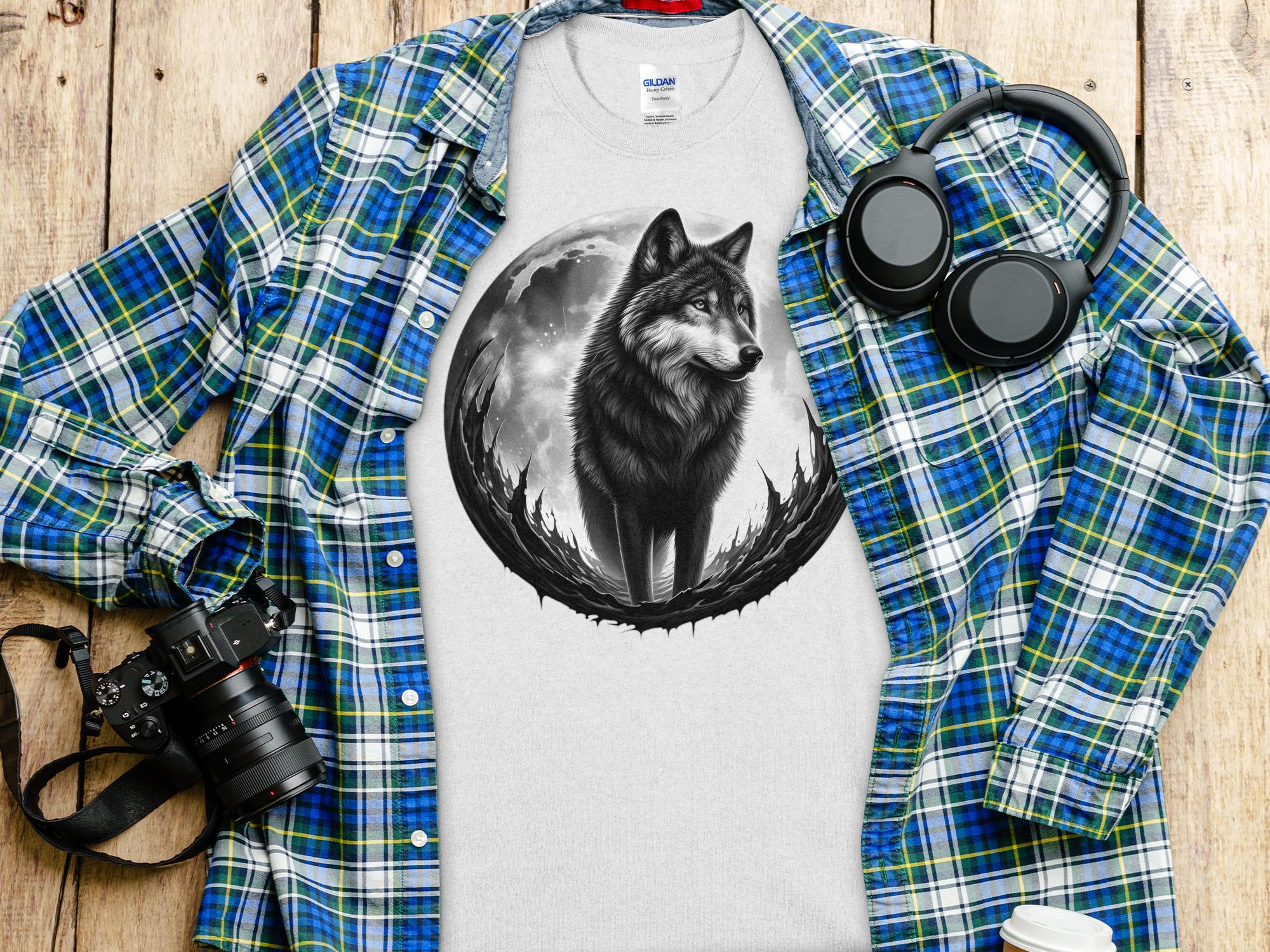 Moon Wolf - Coloured Gildan T-Shirt Realistic Animal Talisman Unisex Mythology Tee Graphic Design