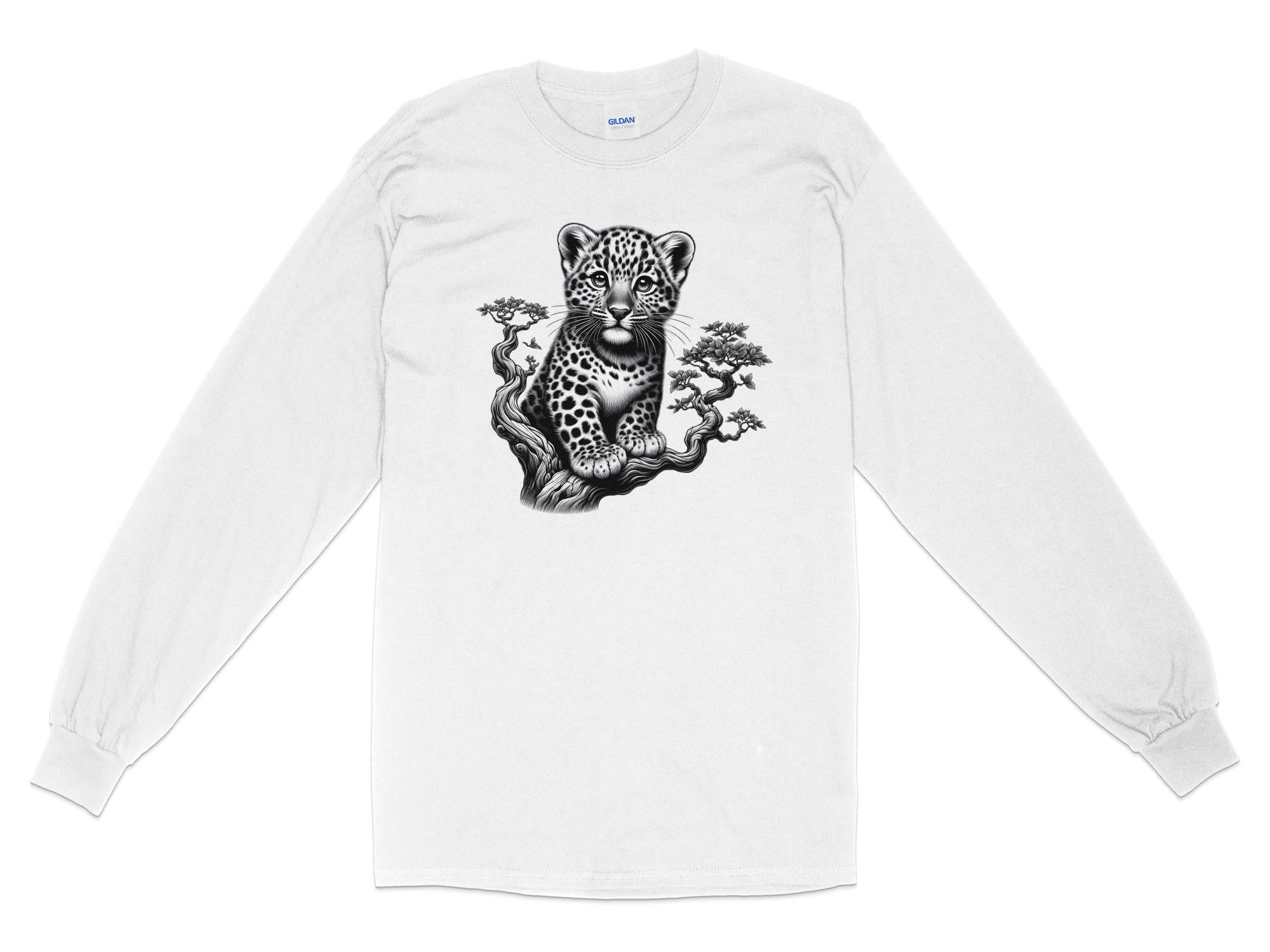 Leopard Bonsai - Coloured Gildan Long Sleeve Realistic Animal Talisman Unisex Cute Tee Graphic Design