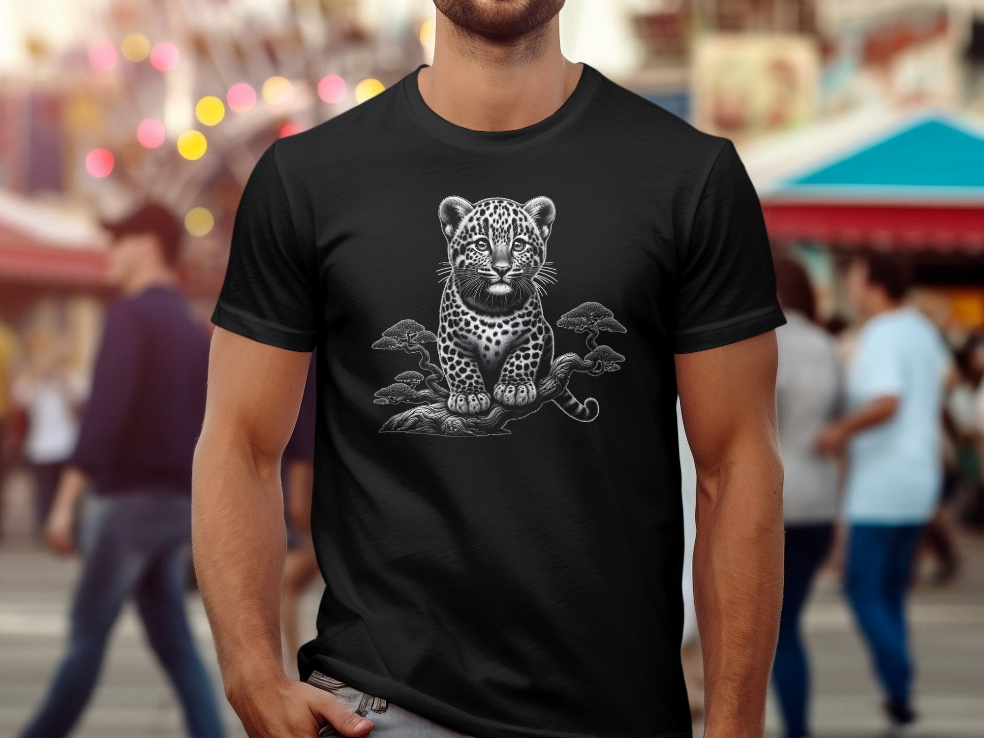 Leopard Bonsai - Coloured Gildan T-Shirt Realistic Animal Talisman Unisex Cute Tee Graphic Design