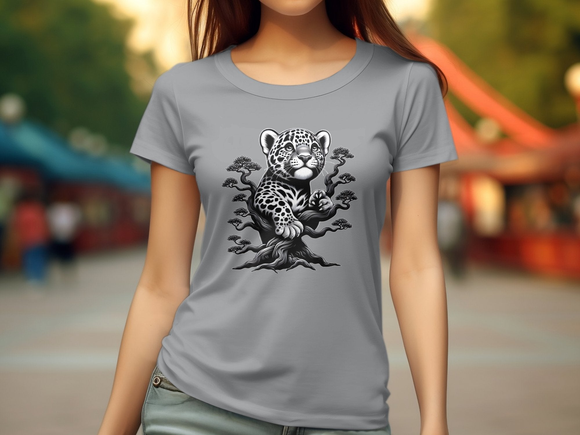 Leopard Bonsai - Coloured Gildan T-Shirt Realistic Animal Talisman Unisex Cute Tee Graphic Design