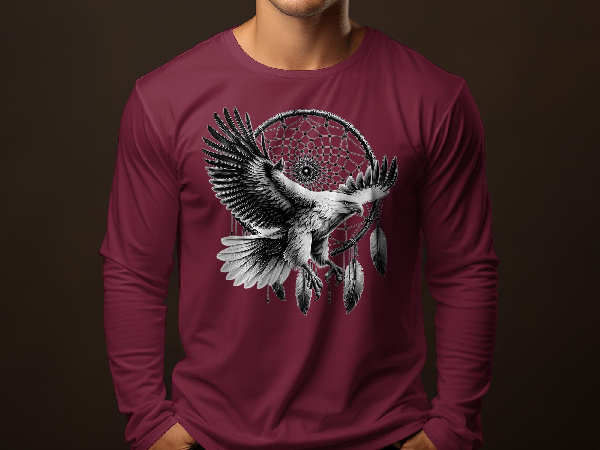 Dreamcatcher Eagle - Coloured Gildan Long Sleeve Realistic Native American Talisman Unisex Mythology Tee Graphic Design