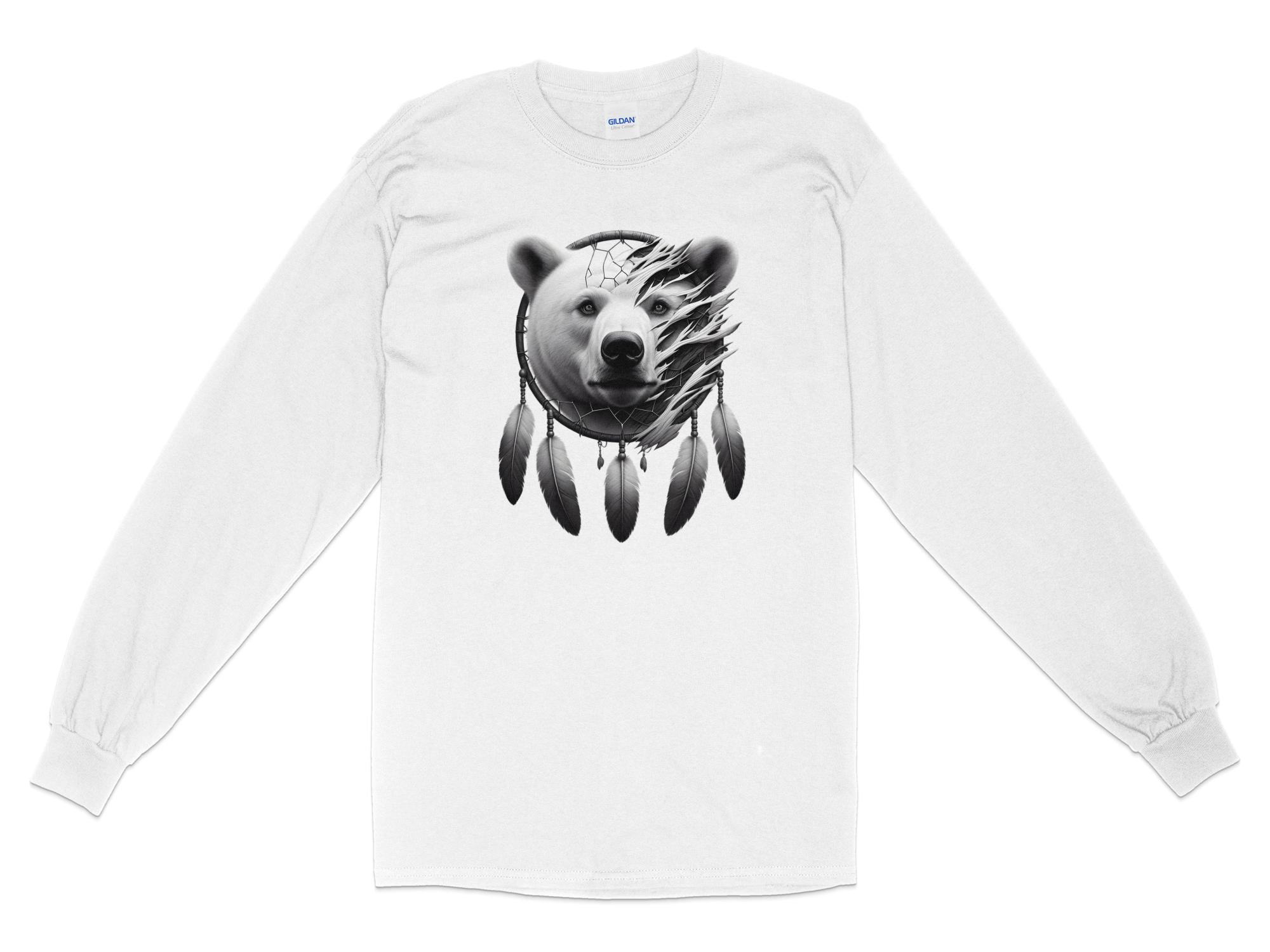 Dreamcatcher Bear - Coloured Gildan Long Sleeve Realistic Native American Talisman Unisex Mythology Tee Graphic Design