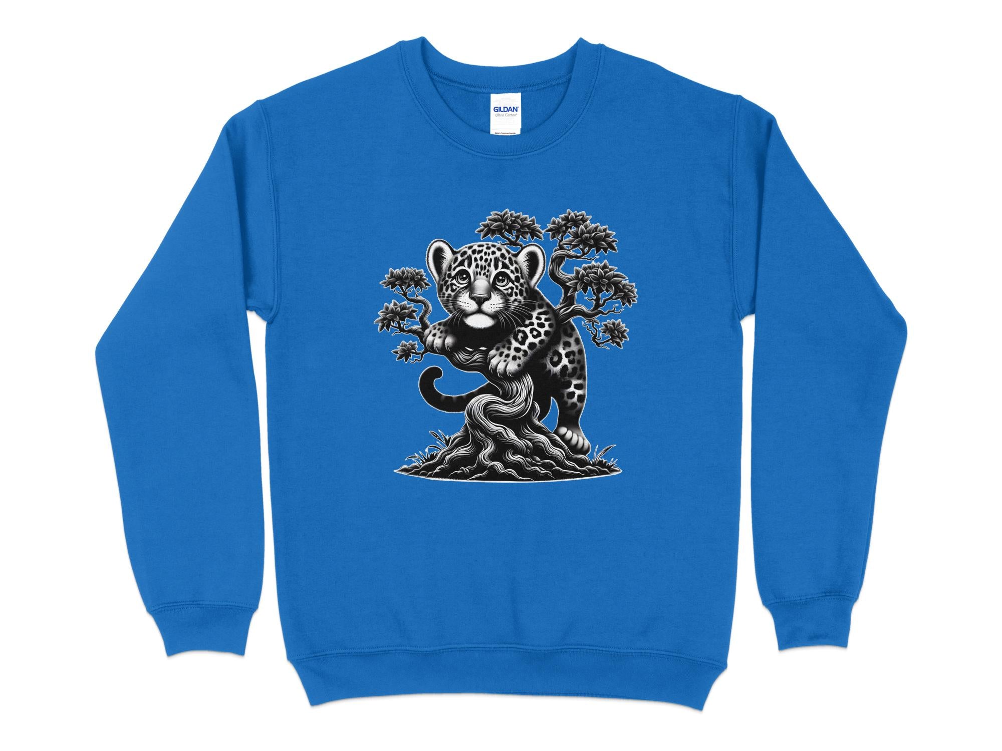 Leopard Bonsai - Coloured Gildan Sweatshirt Realistic Animal Talisman Unisex Cute Tee Graphic Design