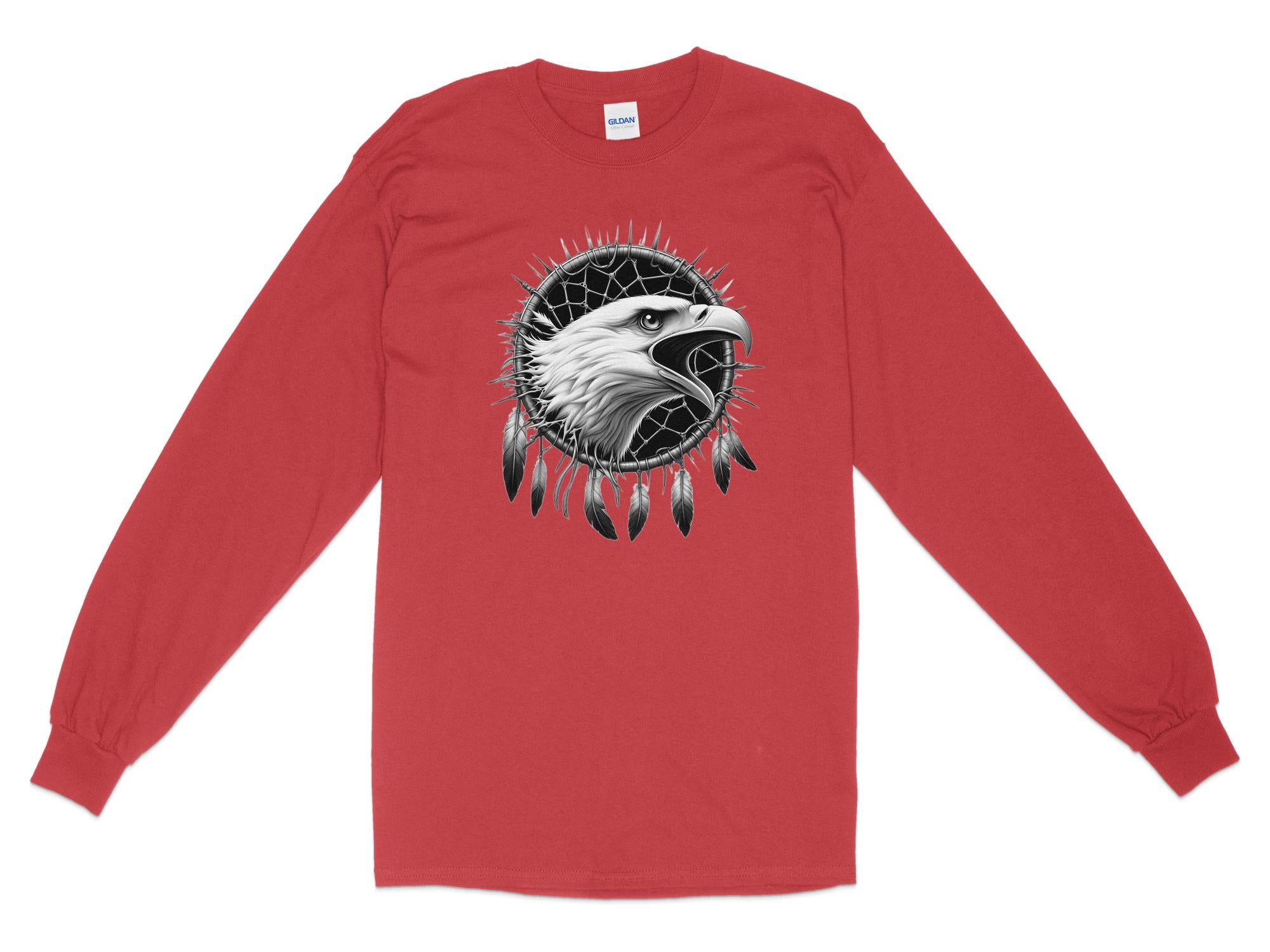 Dreamcatcher Eagle - Coloured Gildan Long Sleeve Realistic Native American Talisman Unisex Mythology Tee Graphic Design