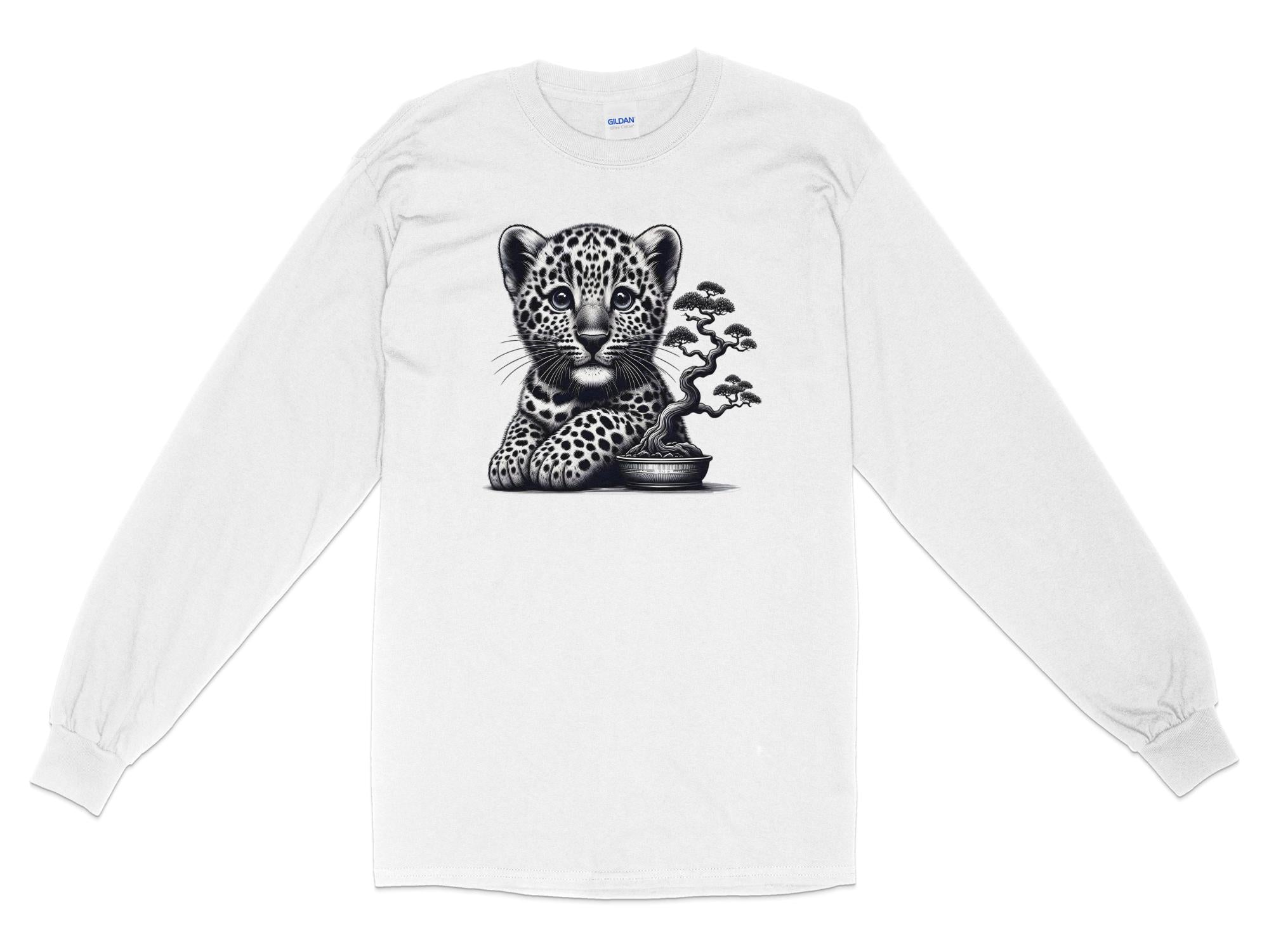 Leopard Bonsai - Coloured Gildan Long Sleeve Realistic Animal Talisman Unisex Cute Tee Graphic Design