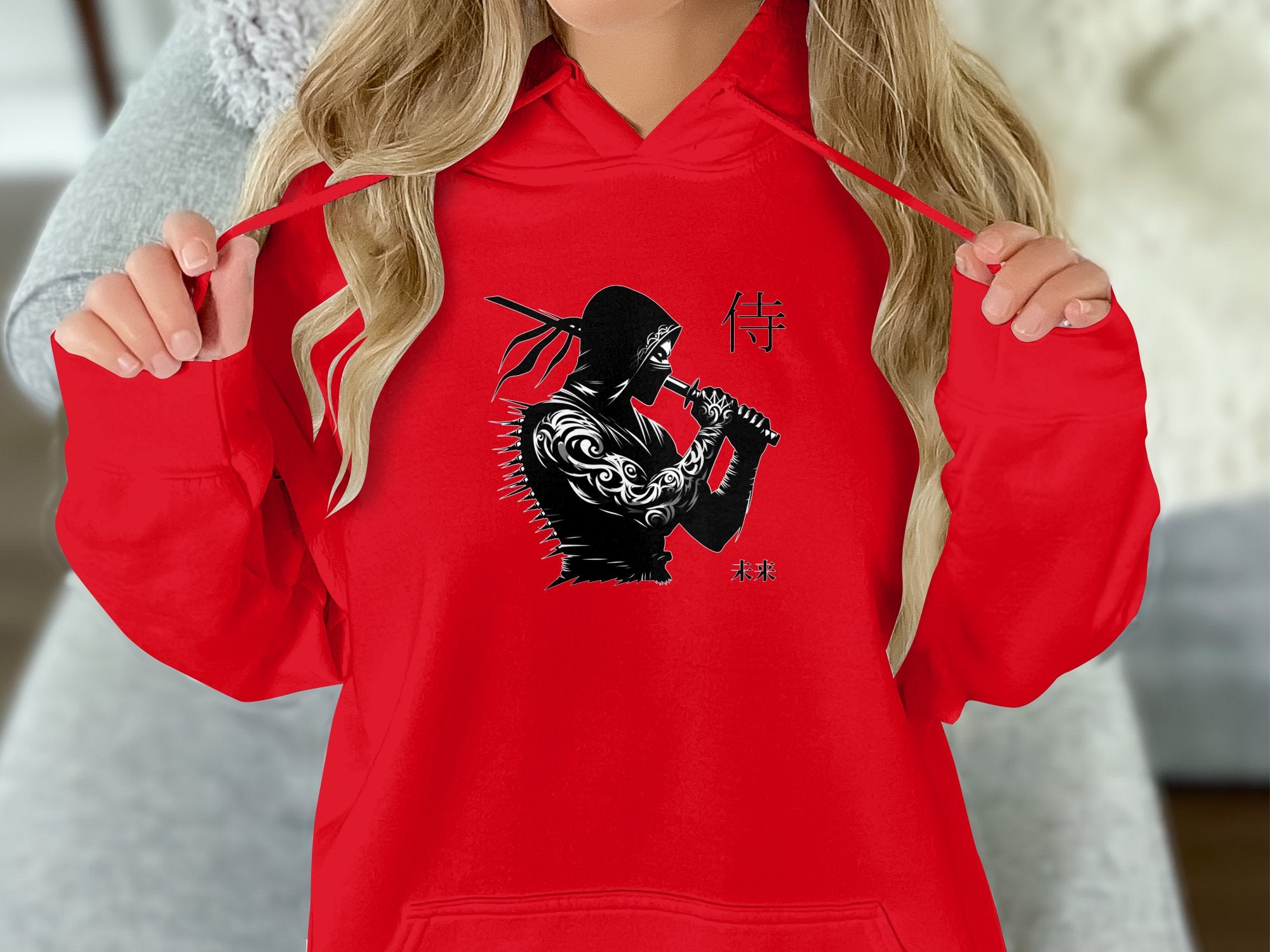 Samurai Ninja - Coloured Gildan Hoodie Japanese Talisman Unisex Cultural Symbolic Graphic Design