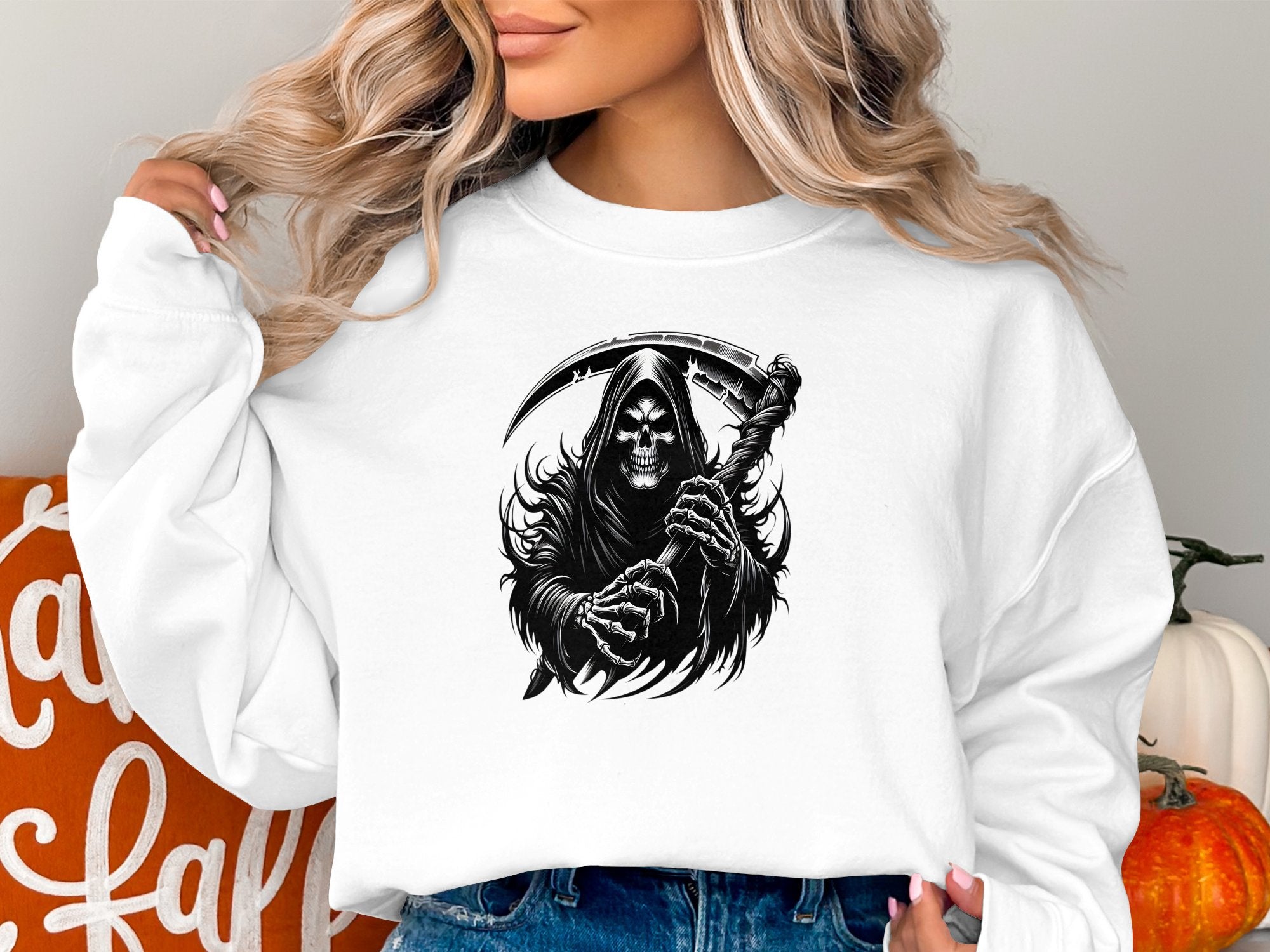 Grim Reaper - Black White Gildan Sweatshirt Commemorative Talisman Unisex Tee Graphic Design