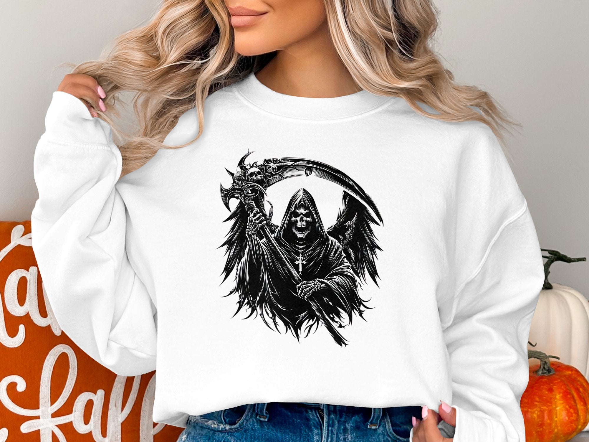 Grim Reaper - Black White Gildan Sweatshirt Commemorative Talisman Unisex Tee Graphic Design