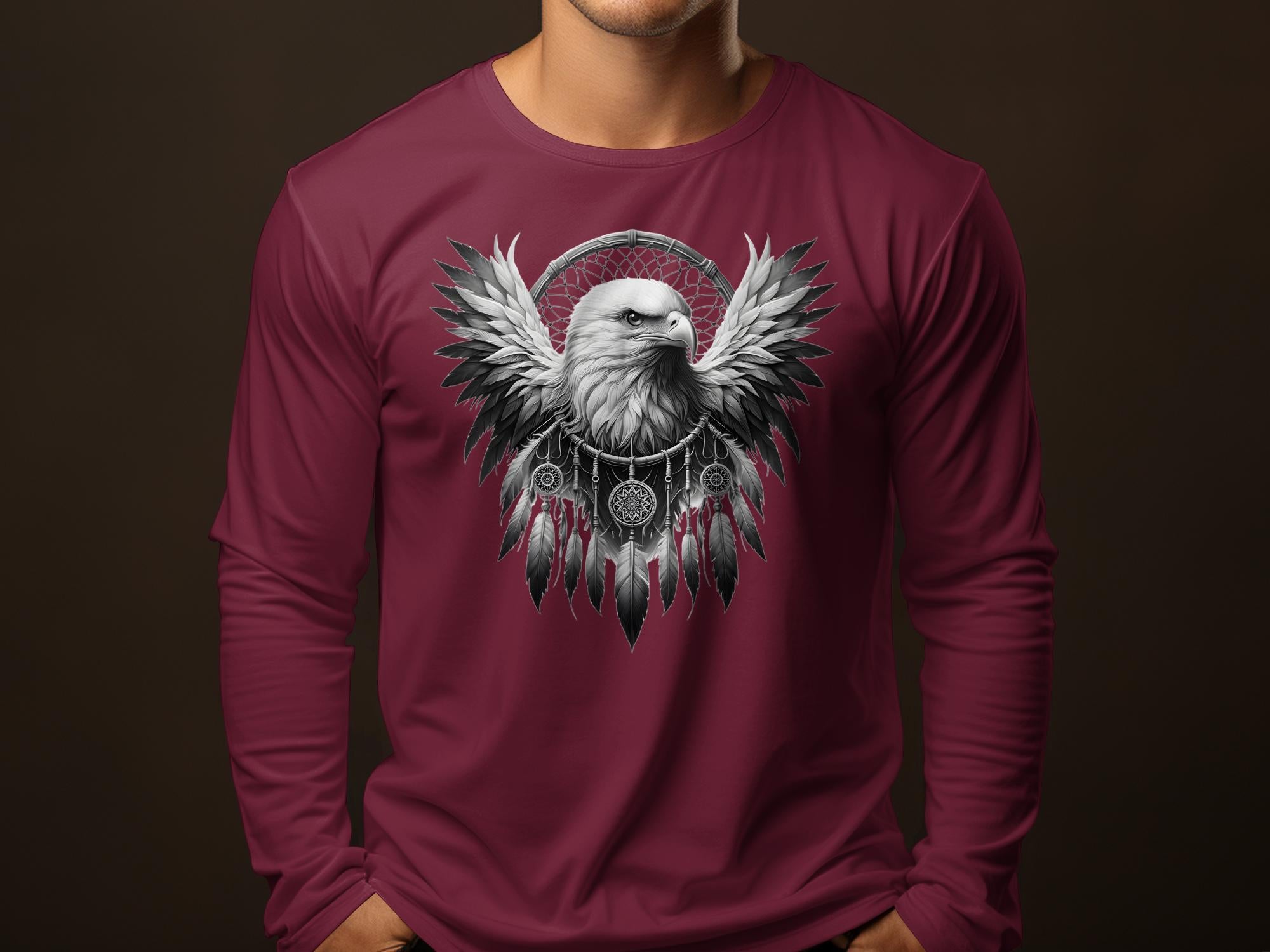 Dreamcatcher Eagle - Coloured Gildan Long Sleeve Realistic Native American Talisman Unisex Mythology Tee Graphic Design