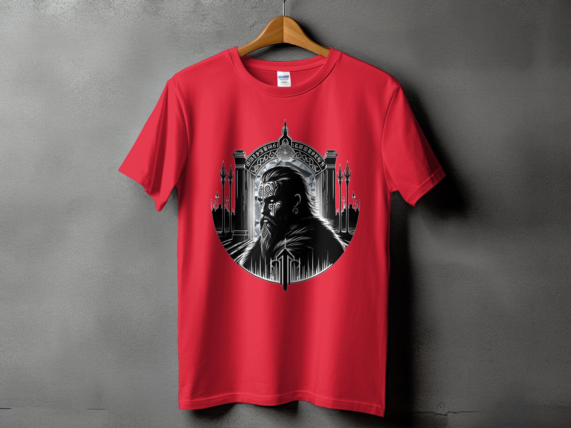 Viking Warrior - Coloured Gildan T Shirt Realistic Norse Talisman Men Women Unisex Valhalla Tee Graphic Design