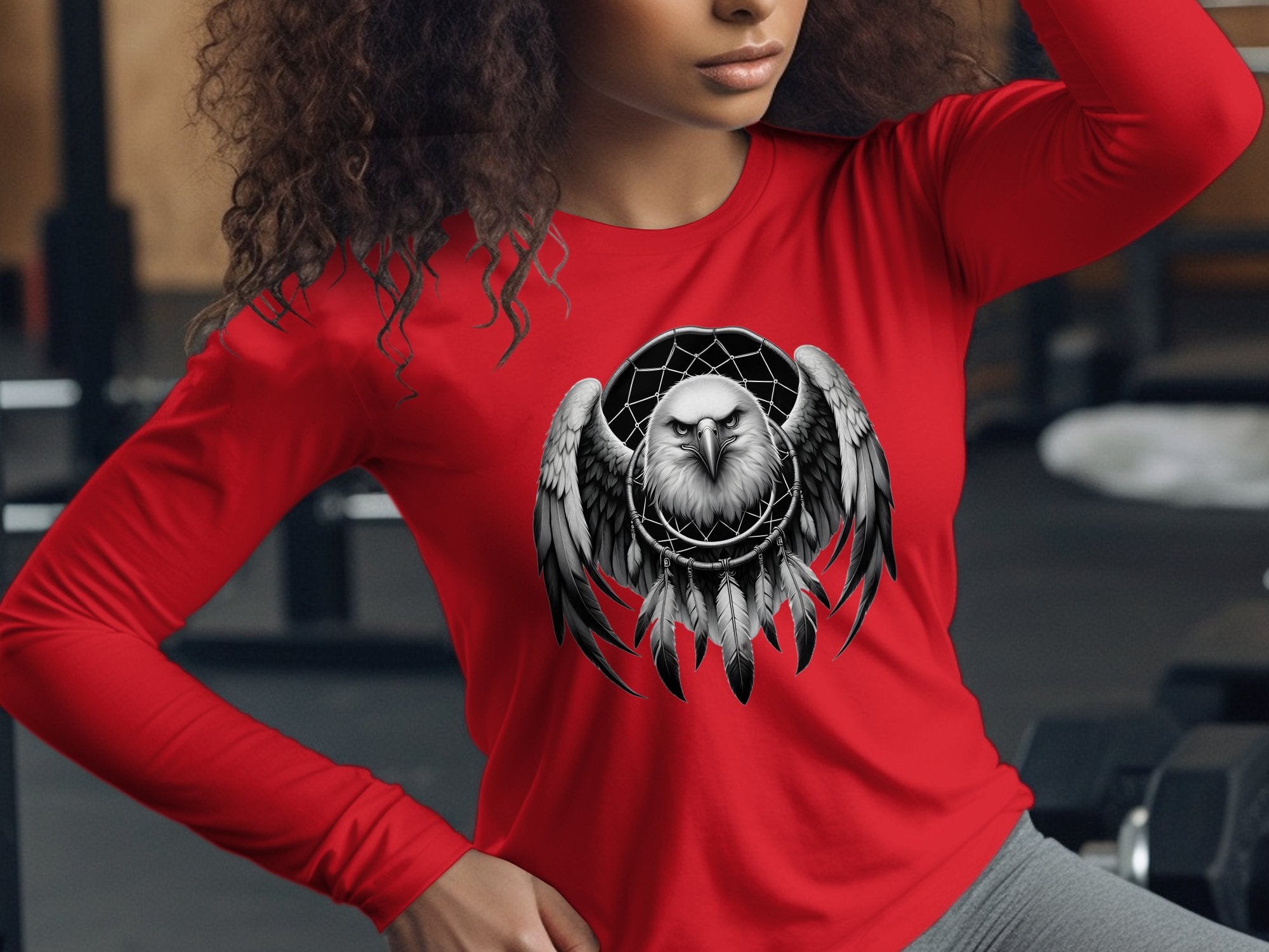 Dreamcatcher Eagle - Coloured Gildan Long Sleeve Realistic Native American Talisman Unisex Mythology Tee Graphic Design