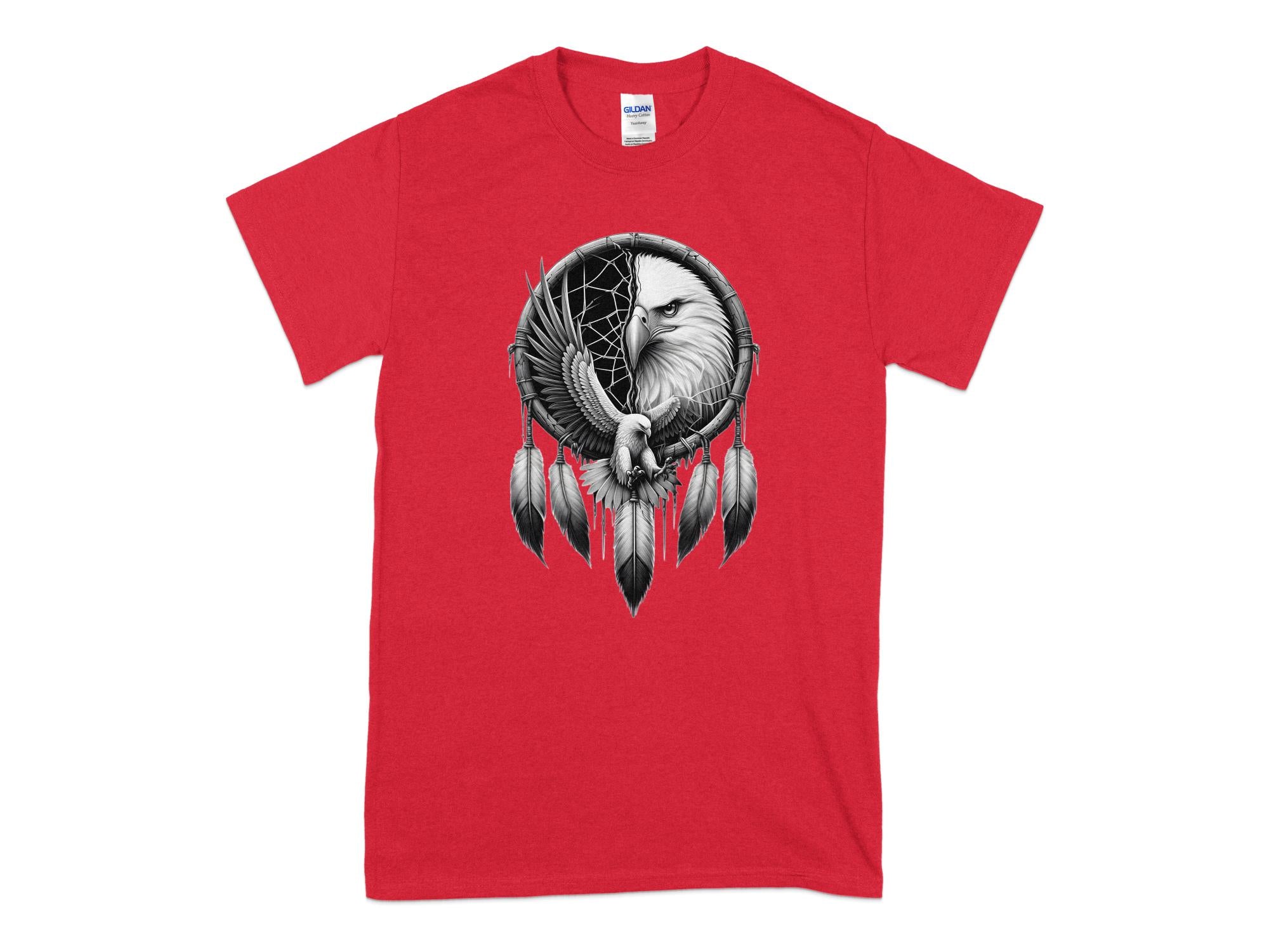 Dreamcatcher Eagle - Coloured Gildan T-Shirt Realistic Native American Talisman Unisex Mythology Tee Graphic Design