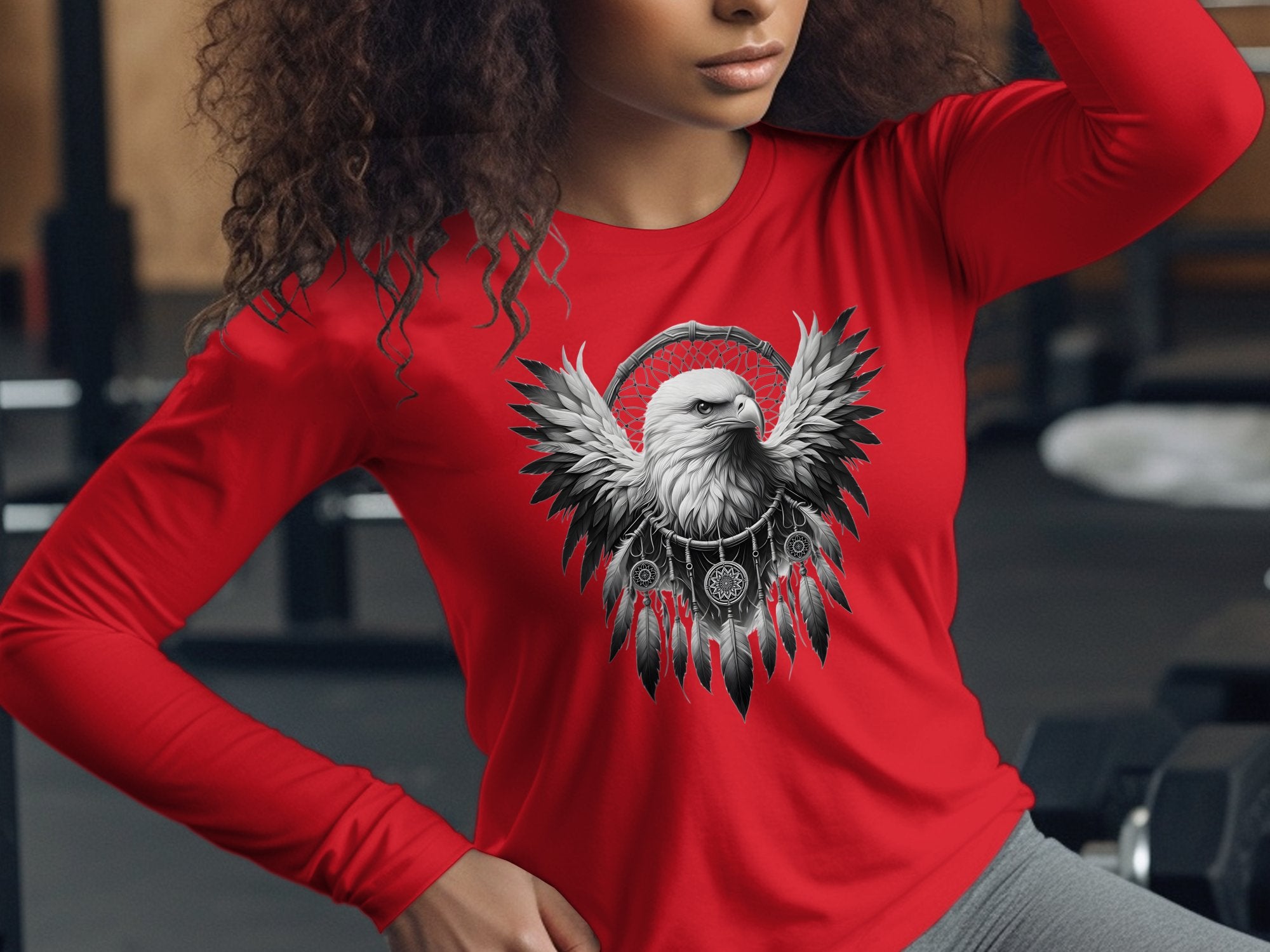 Dreamcatcher Eagle - Coloured Gildan Long Sleeve Realistic Native American Talisman Unisex Mythology Tee Graphic Design