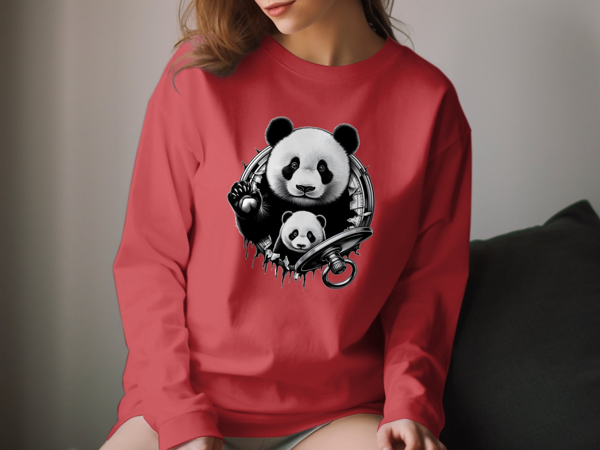 Panda - Coloured Gildan Long Sleeve Realistic Animal Talisman Unisex Cute Tee Graphic Design