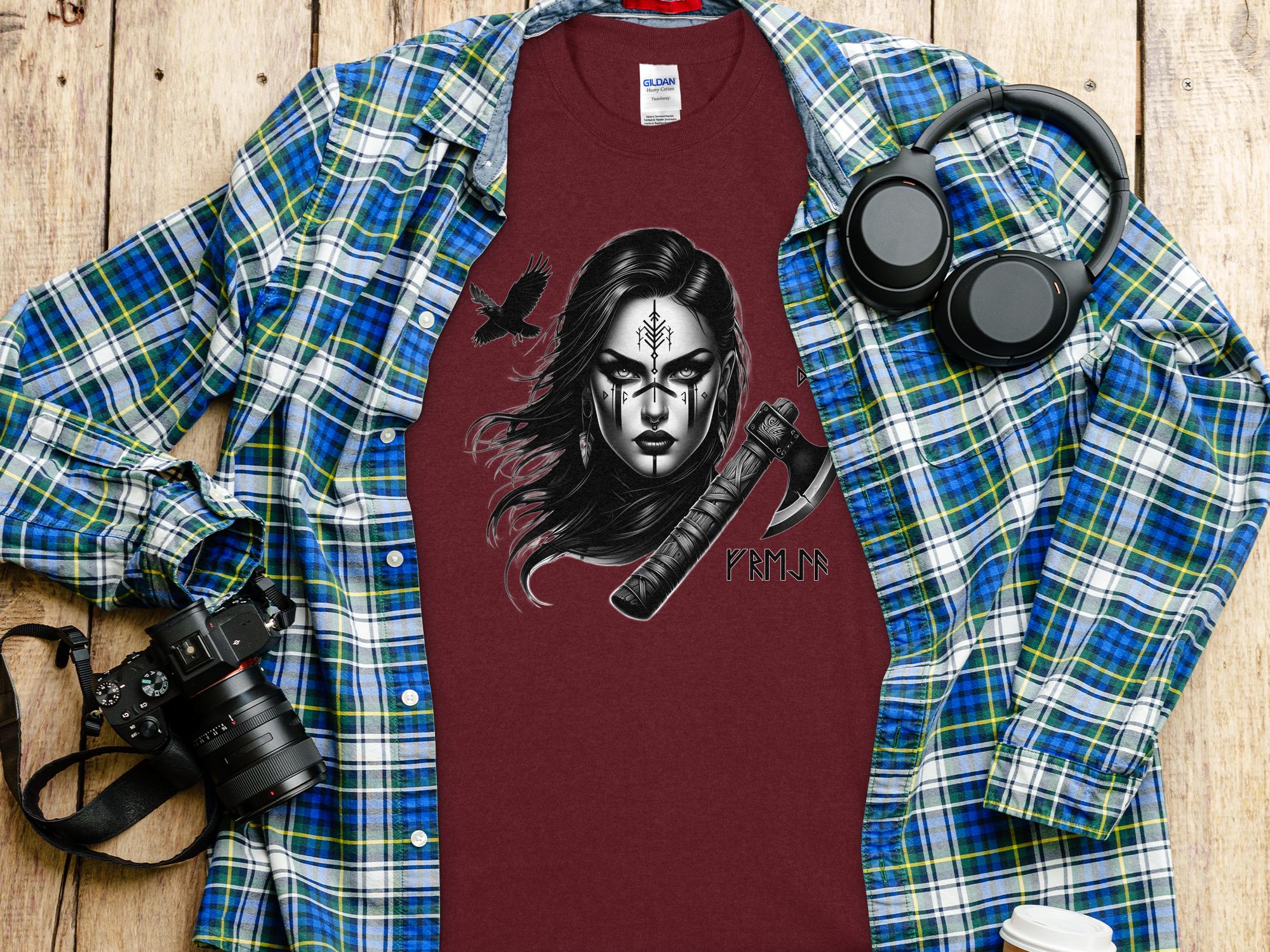 Viking Shield Maiden - Coloured Gildan T Shirt Realistic Norse Talisman Men Women Unisex Valhalla Tee Graphic Design