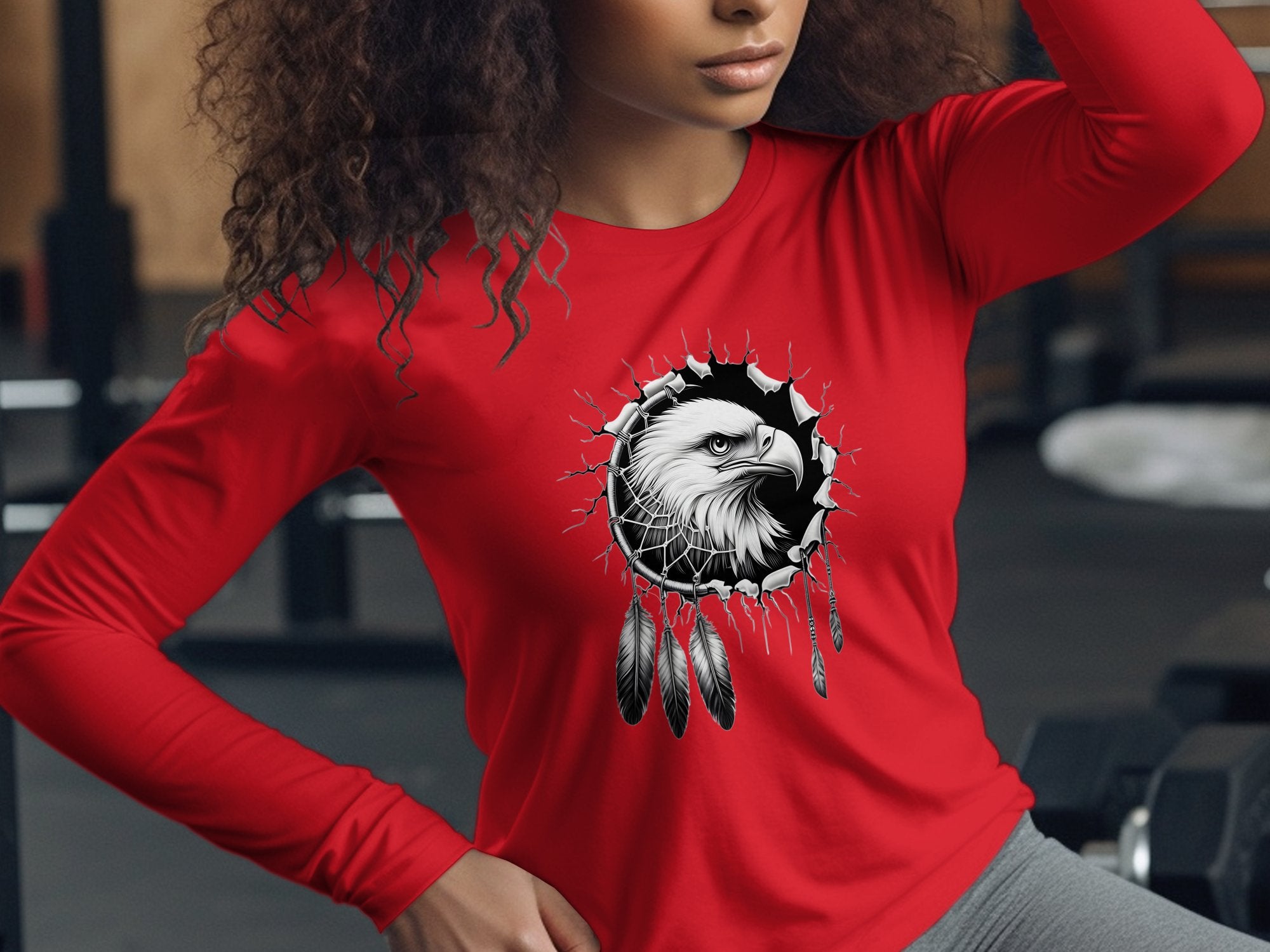 Dreamcatcher Eagle - Coloured Gildan Long Sleeve Realistic Native American Talisman Unisex Mythology Tee Graphic Design